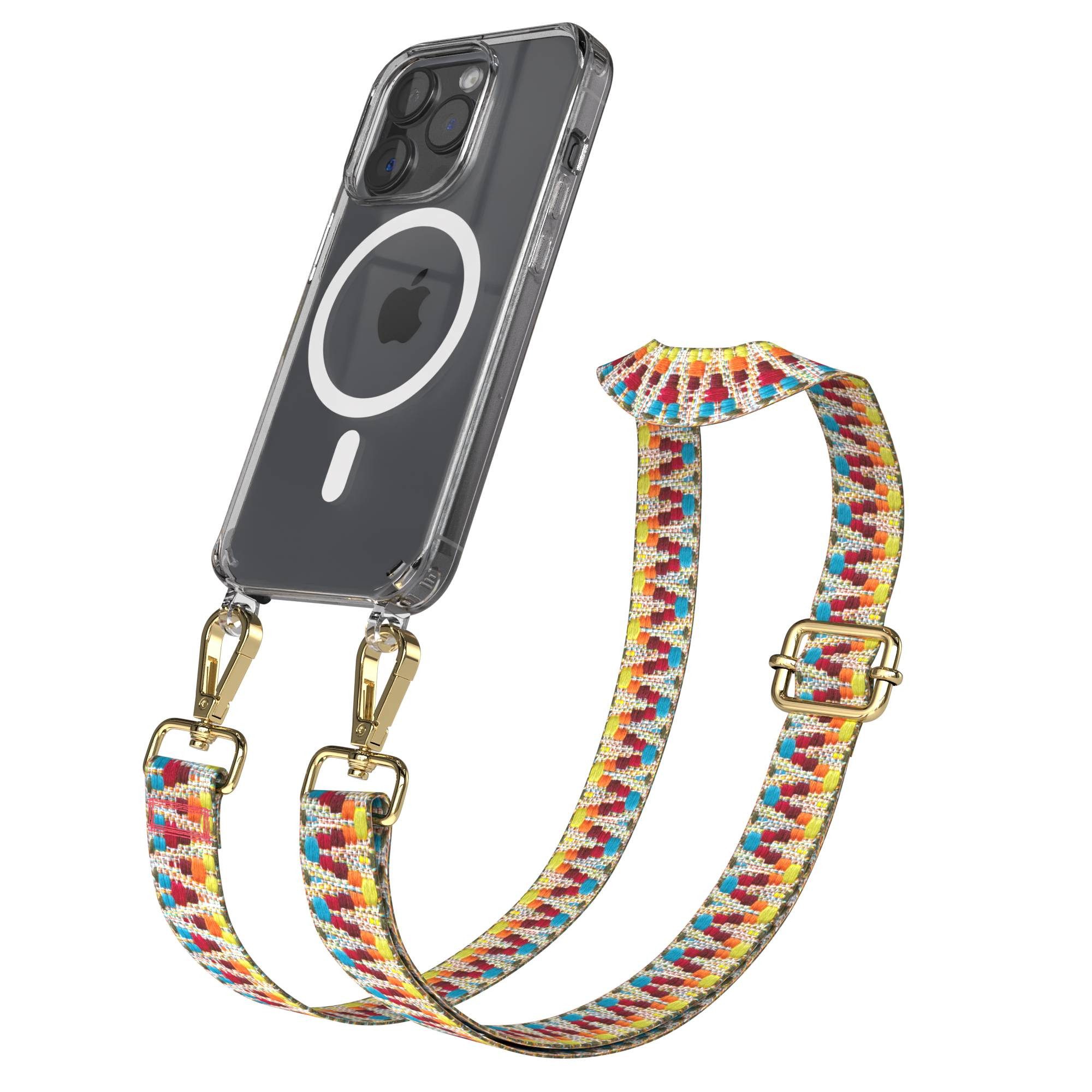 EAZY CASE Handykette Umhängeband MagSafe Hülle für Apple iPhone 15 Pro 6,1 Zoll, Smartphone Hülle MagSafe ZickZack Handykette Hands-Free