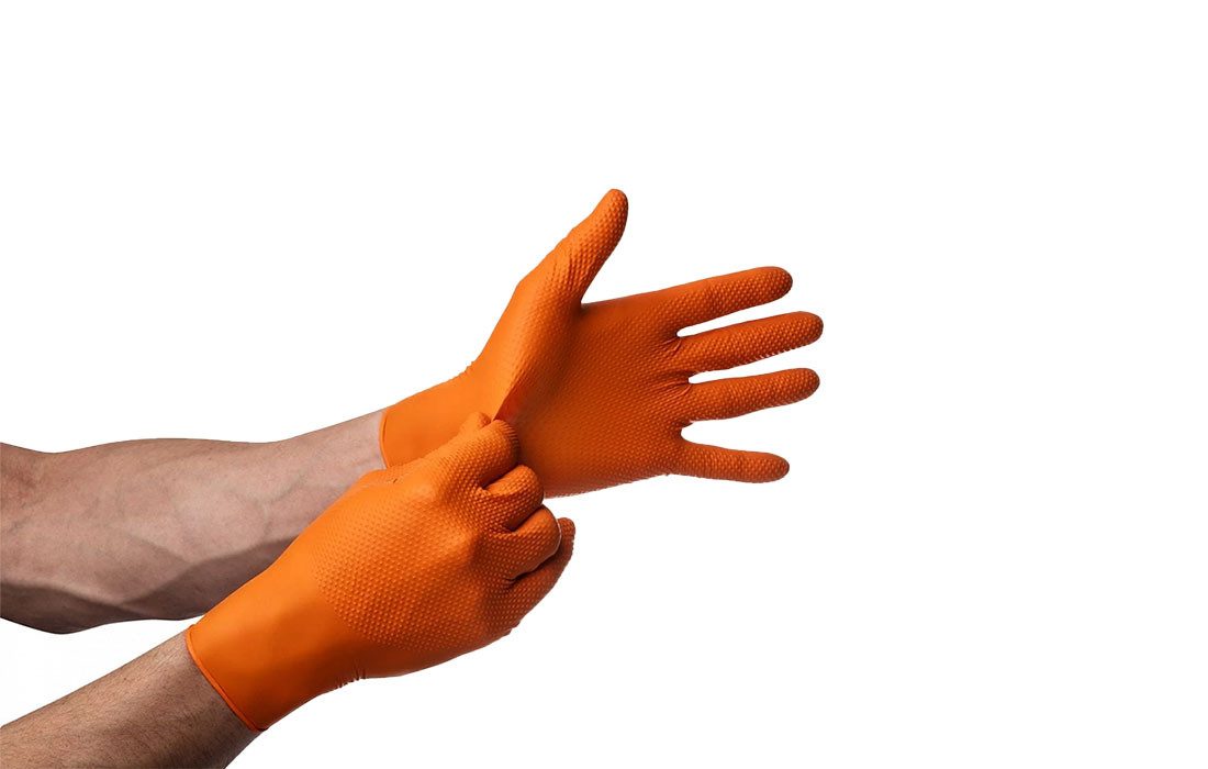Mercator Einweghandschuhe GoGrip-Pro Nitril Handschuhe mit Diamanttextur in orange atmungsaktiv mit hervorragenden Grip