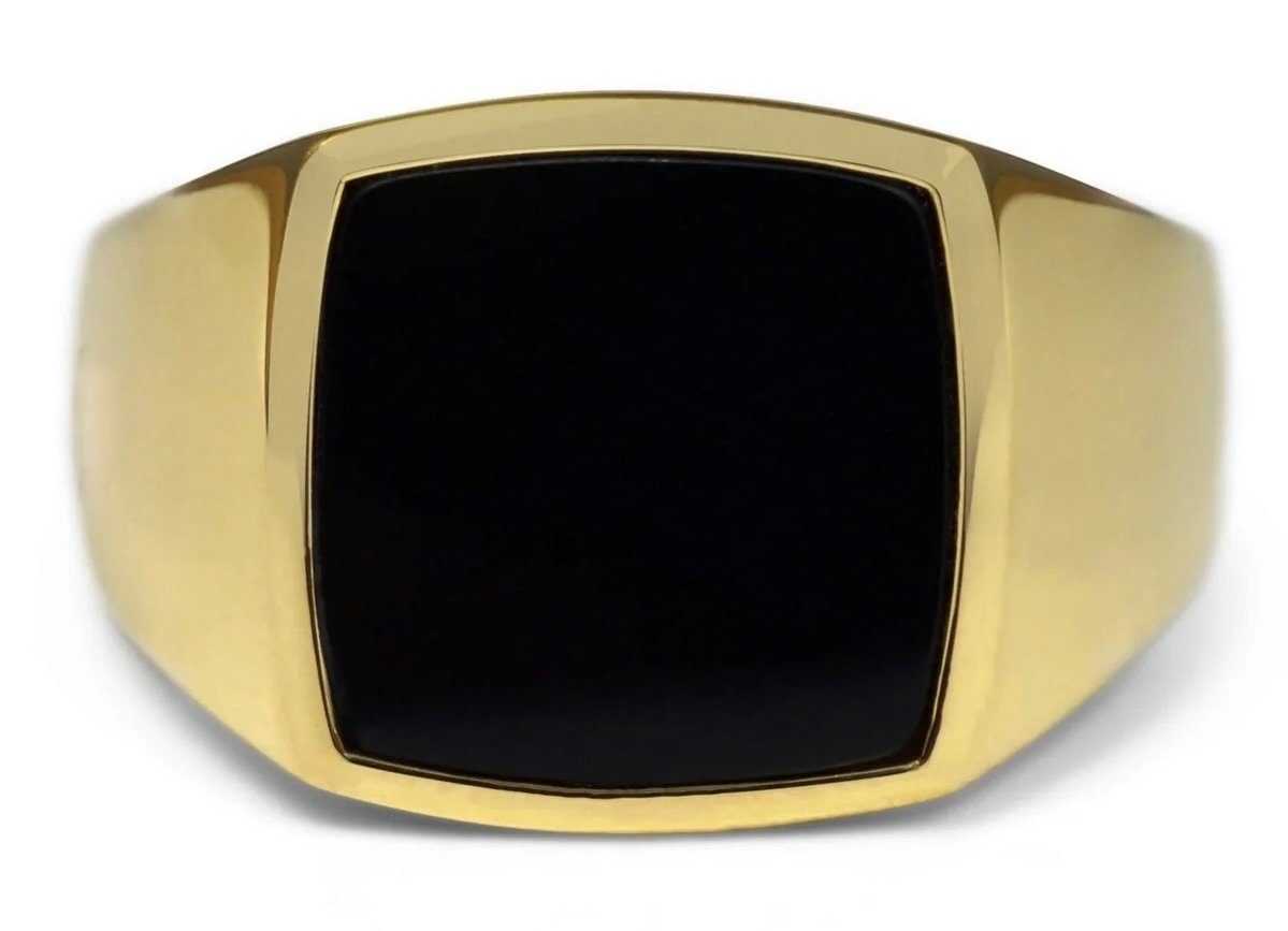 Sprezzi Fashion Siegelring Herren Siegelring Gold mit schwarzem Onyx Stein aus vergoldetem Silber (Schmuckbox enthalten, mit Schmucketui geliefert), poliert, hochglanz, Gold, 925 Silver