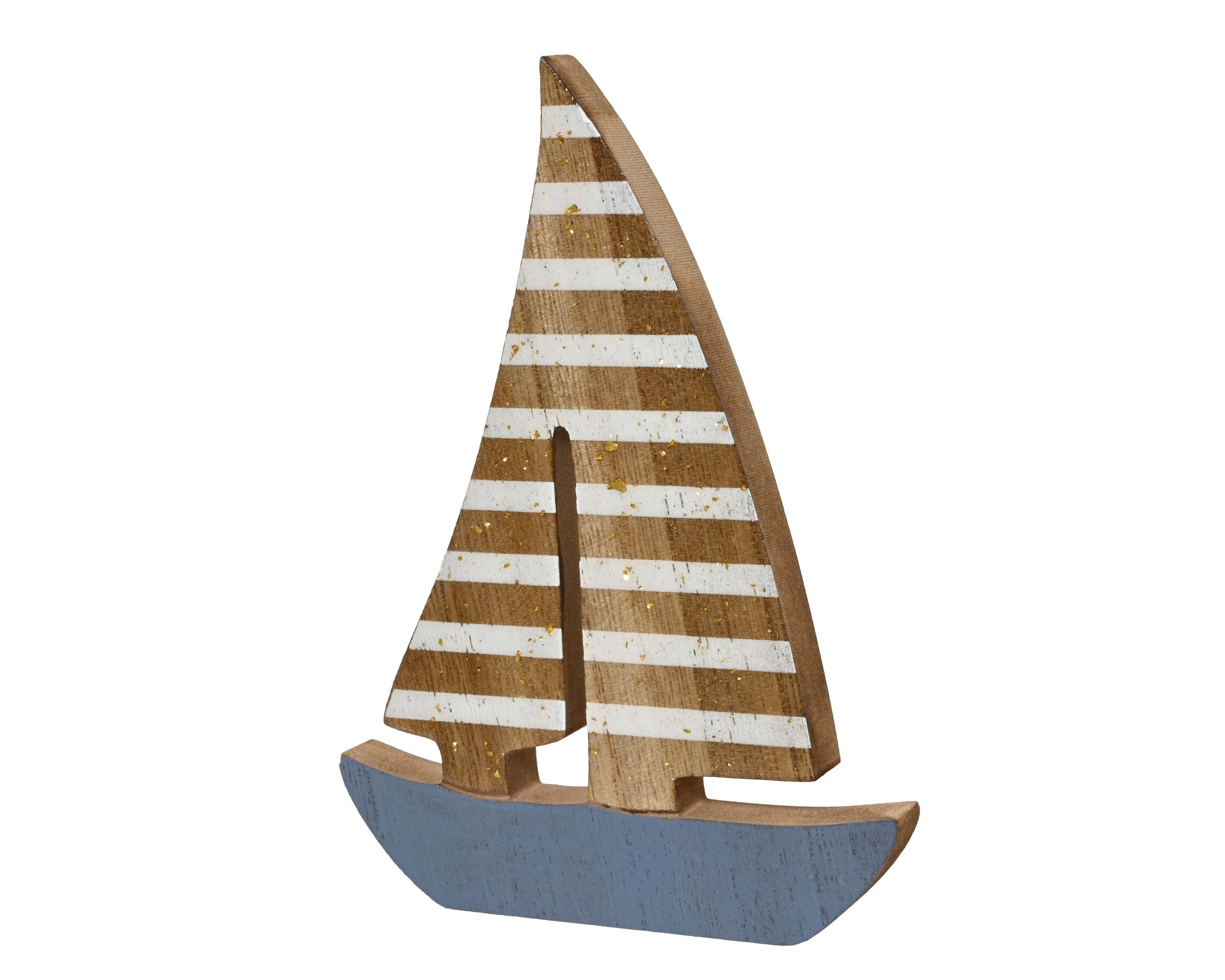 Decoris season decorations Dekofigur, Segelboot Deko Maritim 18x13cm Holz Natur / Weiß / Blau