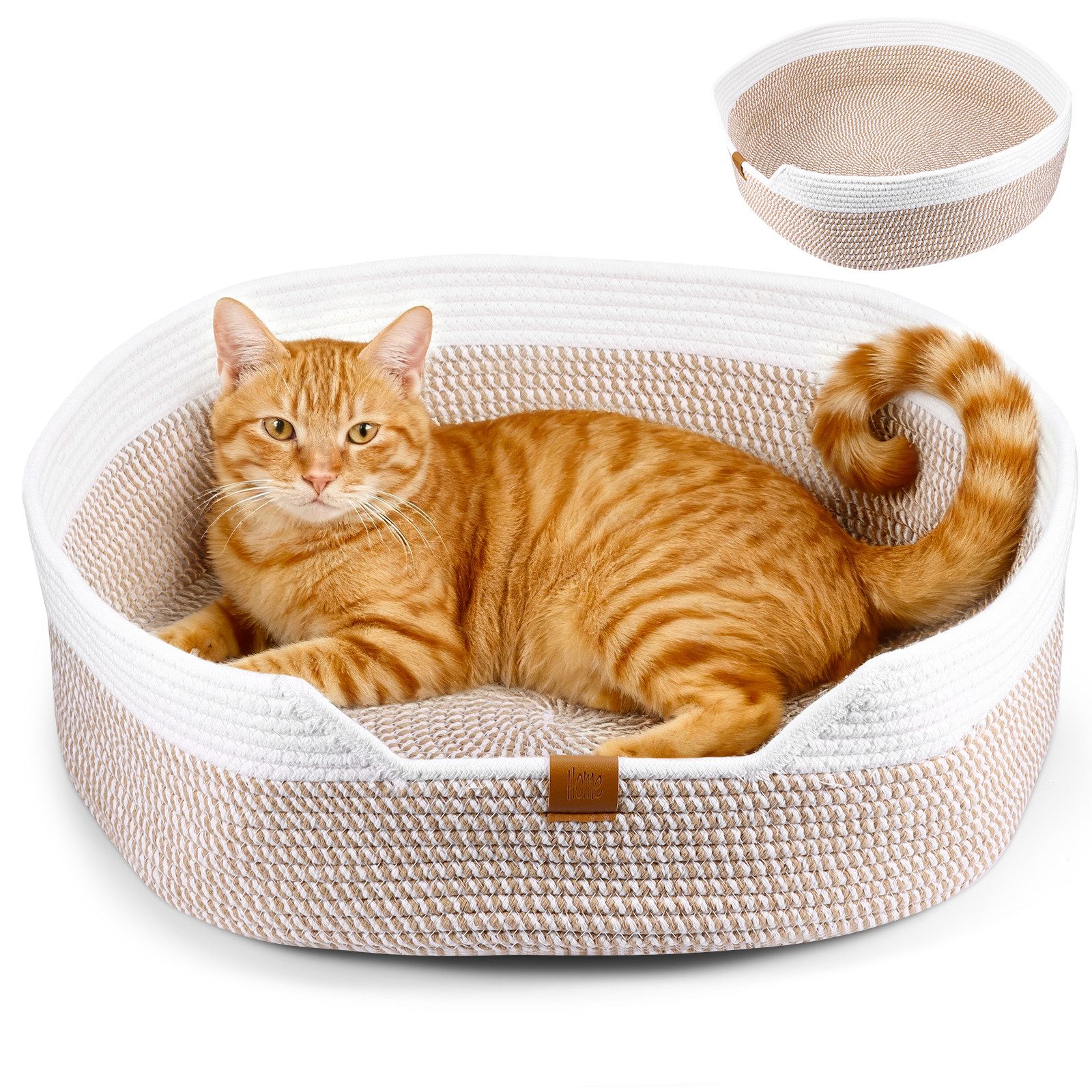 BlingBin Tierbett Katzenbett 50cm Waschbar Katzenkorb aus Baumwollseilen Geflochten, Rund Haustierbett, Bett für Katzen Katzenkörbchen Katzenbettchen