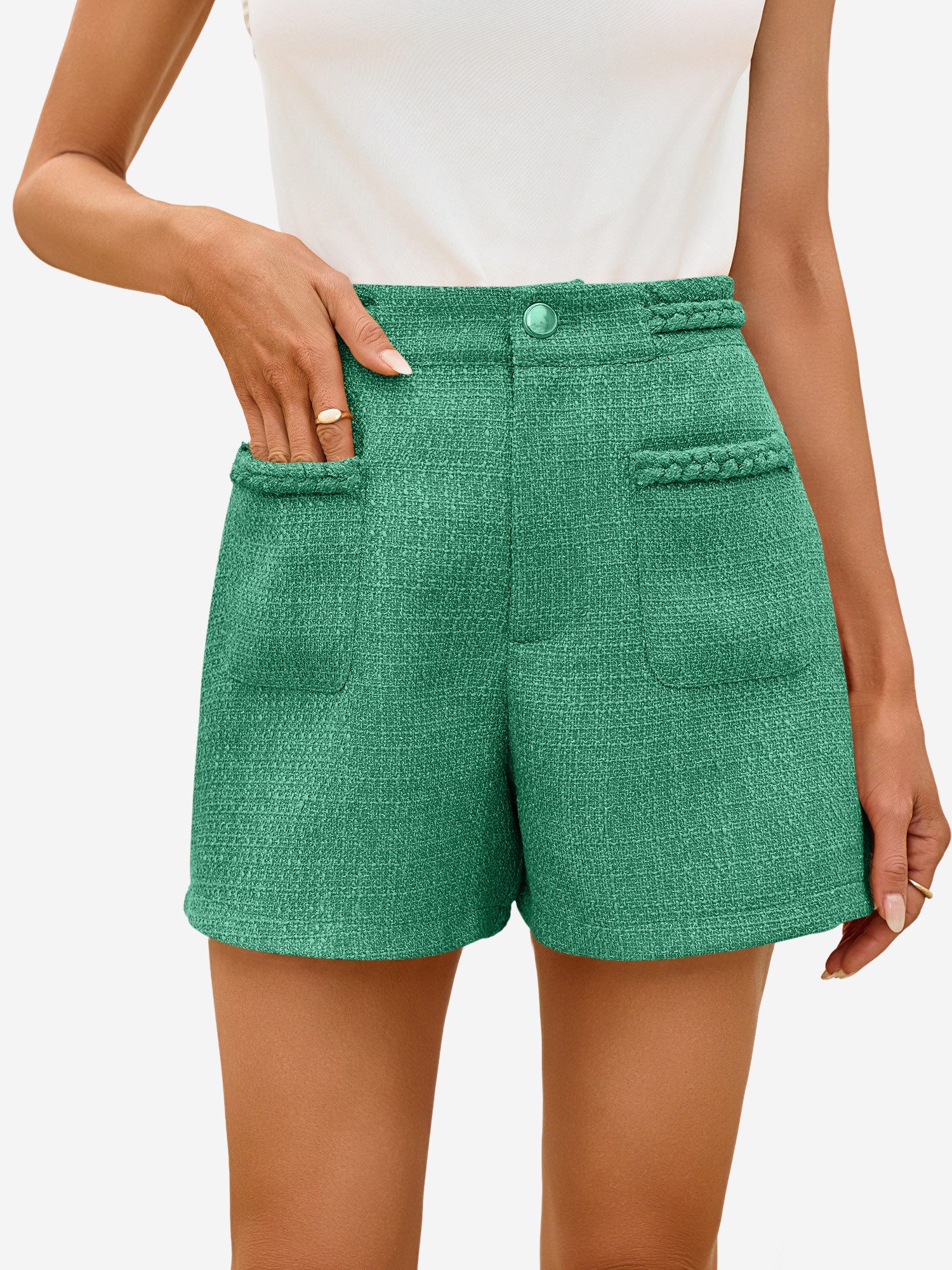 Imily Bela Shorts Damen Tweed Sommershorts mit hohem Bund (Packung, 1-tlg., 1per-Pack) mit Vordertaschen