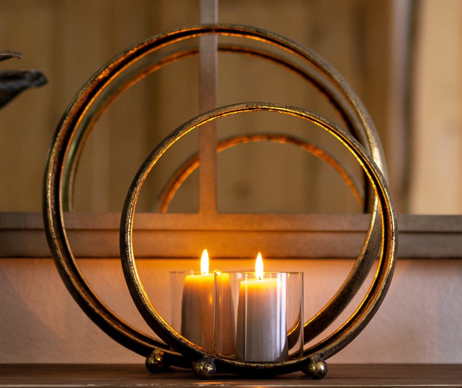 Dekoobjekt Deko-Ring Metall Kreis Skulptur Windlicht 29-39cm Silber Gold