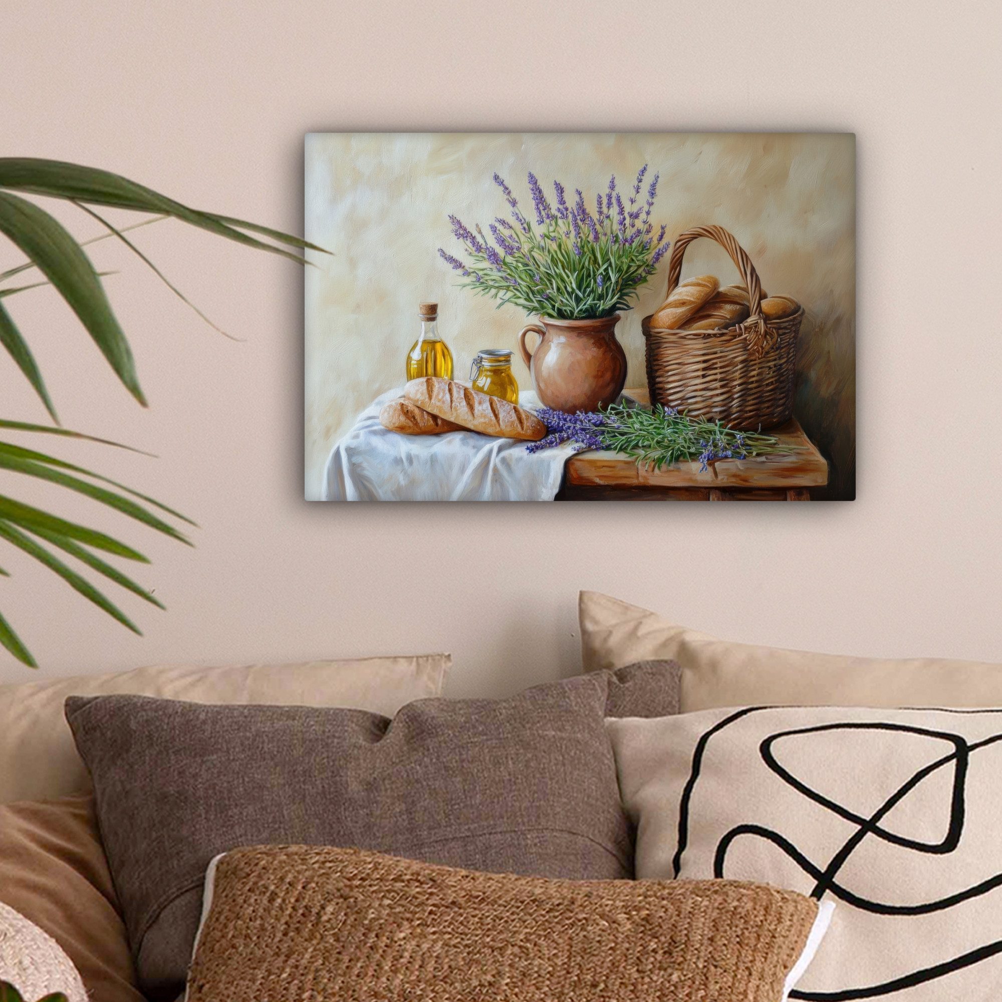 OneMillionCanvasses® Leinwandbild Lavendel - Brot - Stilleben, Fotodruck (1 günstig online kaufen