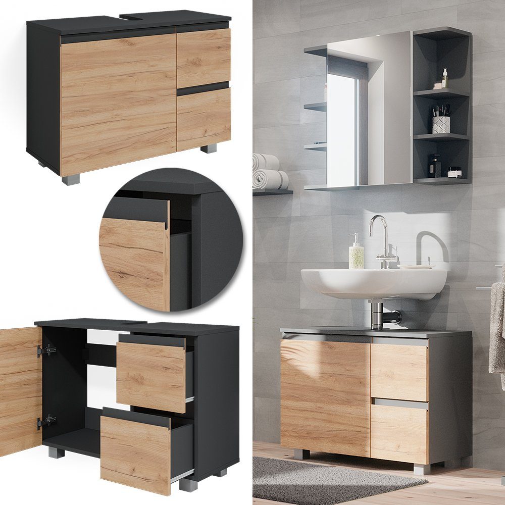 Vicco Waschbeckenunterschrank J-Shape, Anthrazit/Eiche, 80 x günstig online kaufen