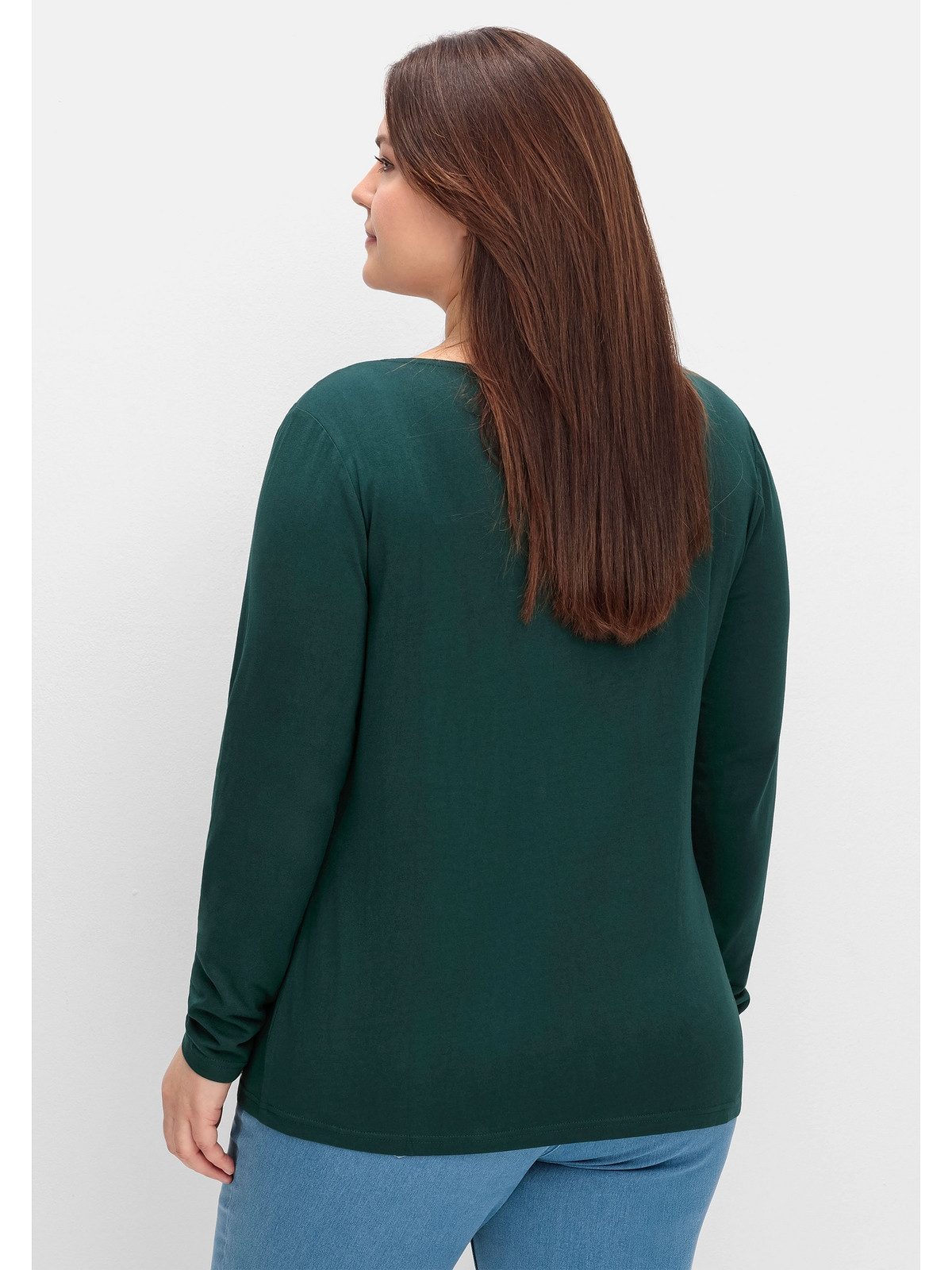 sheego by Joe Browns Langarmshirt Große Größen mit Zierfalten am V-Ausschnitt, A-Linie