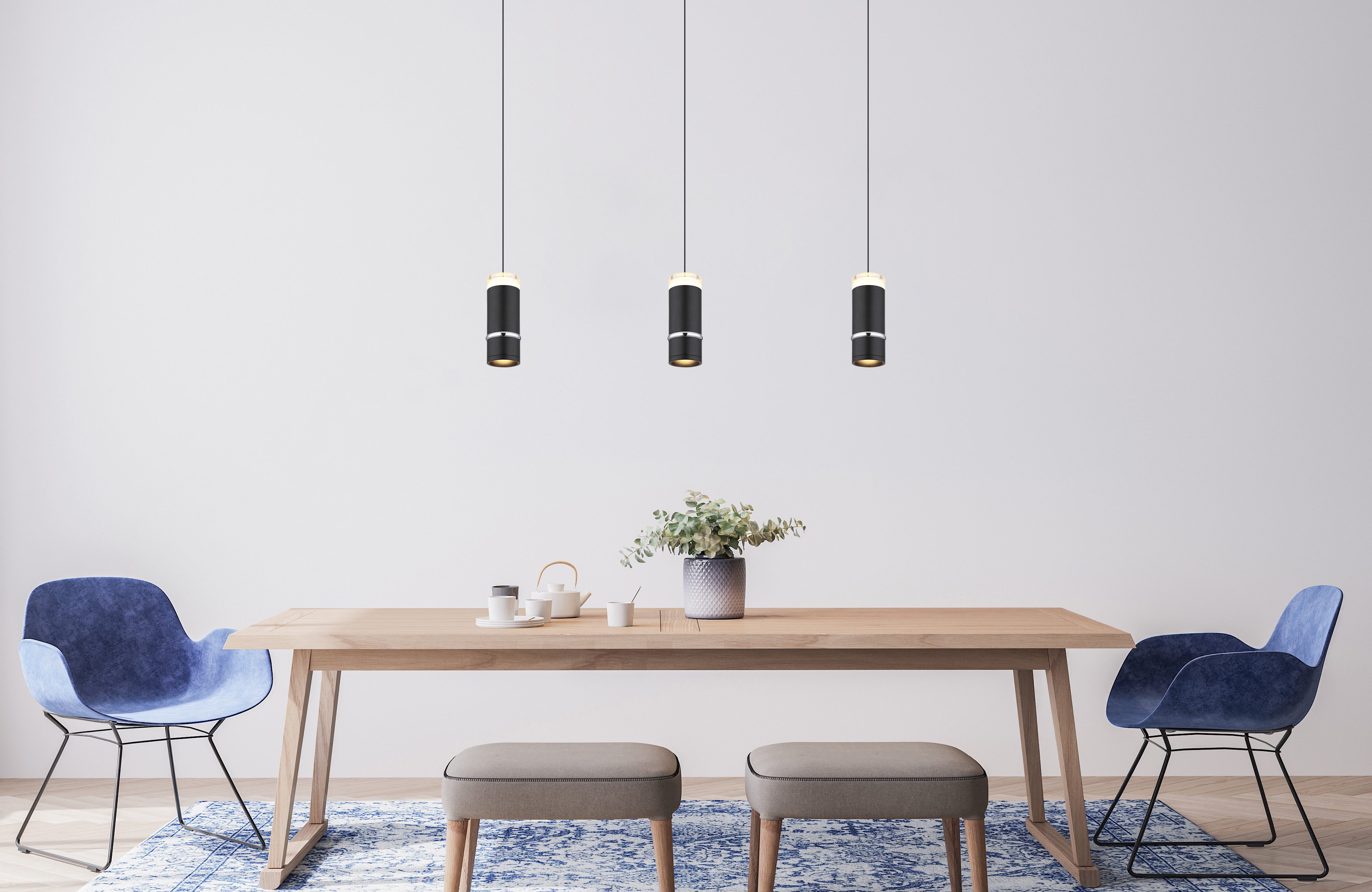 GLOBO LIGHTING Hängeleuchte ALVARADO, LED fest integriert, Warmweiß, Höhenverstellbare Hängeleuchte schwarz matt mit Chromring