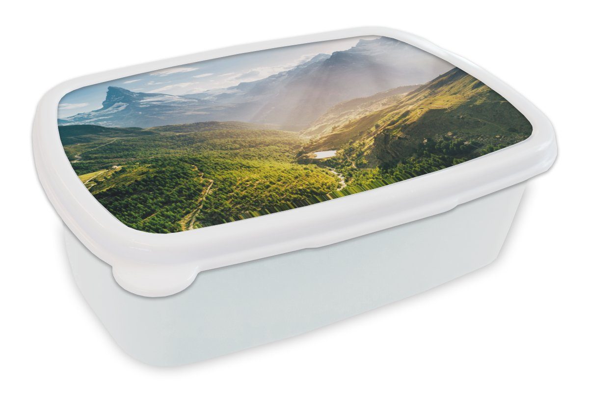 MuchoWow Lunchbox Berge - Pflanzen - Landschaft, Kunststoff, (2-tlg), Brotbox für Kinder und Erwachsene, Brotdose, für Jungs und Mädchen weiß