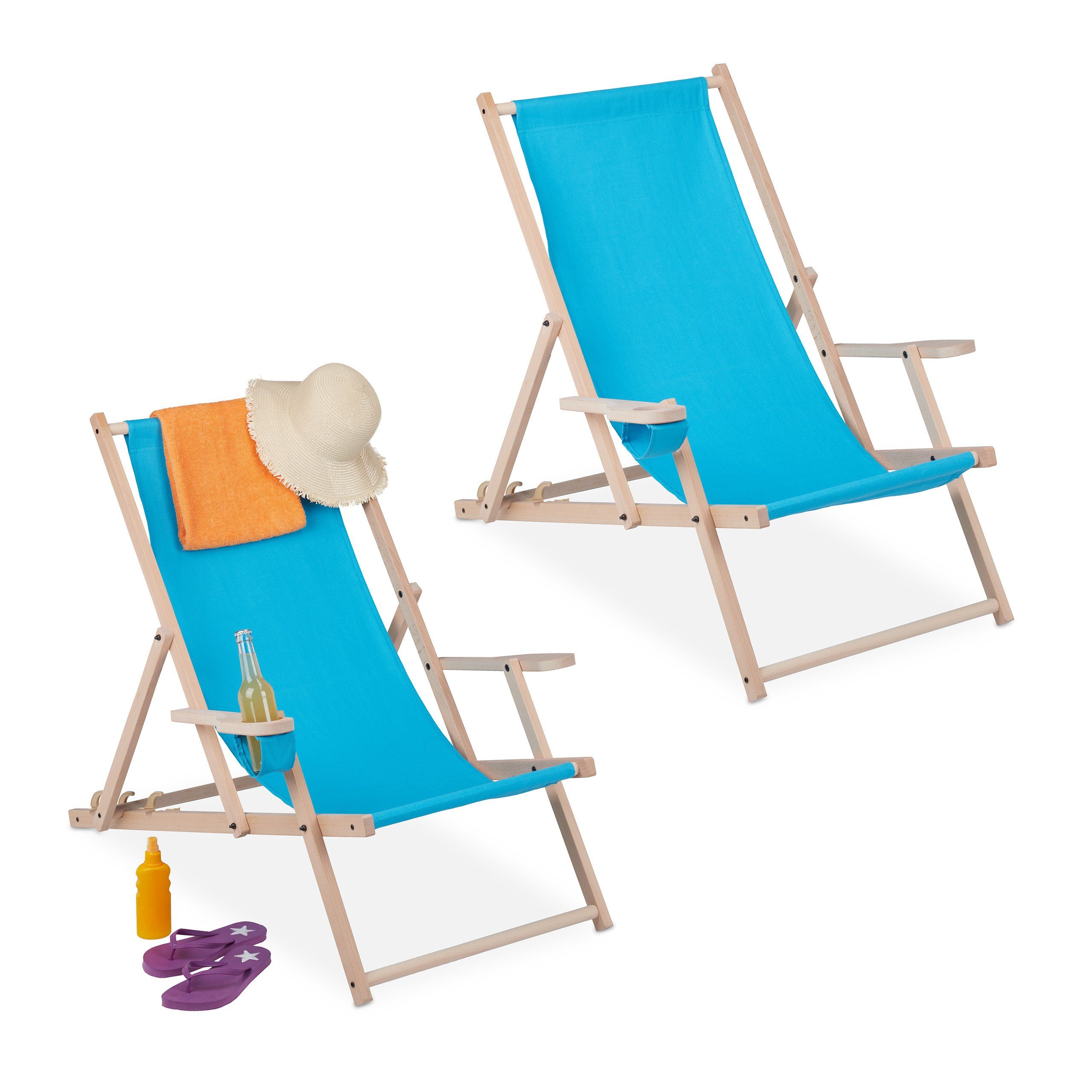 relaxdays Gartenliege »Liegestuhl klappbar Holz 2er Set«, Hellblau