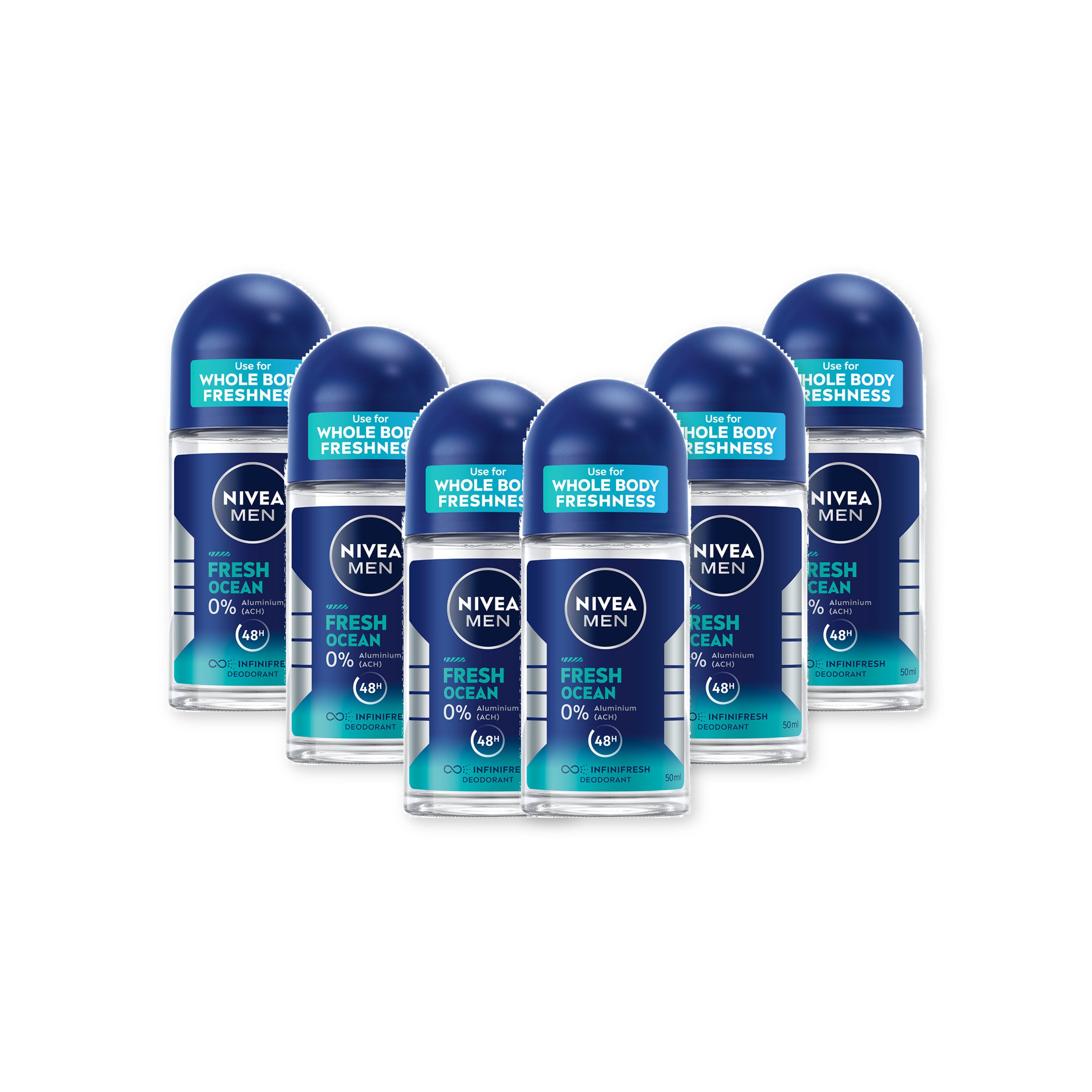 Nivea Men Deo-Roller Deodorant Fresh Ocean Deo Roll-On 6 x 50ml, 6-tlg.
