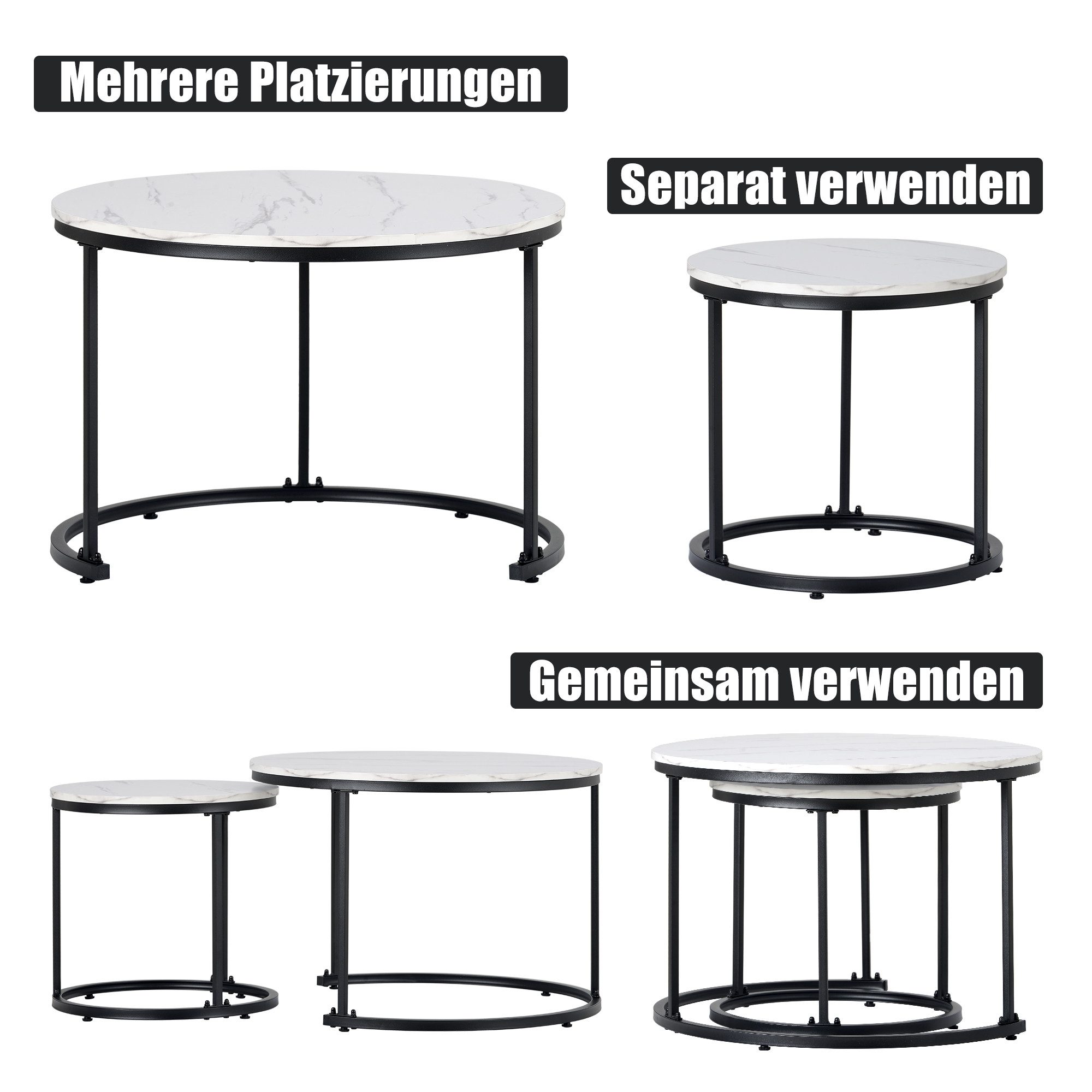 Flieks Couchtisch, Runder geschachtelter Beistelltisch Couchtisch 2er Set