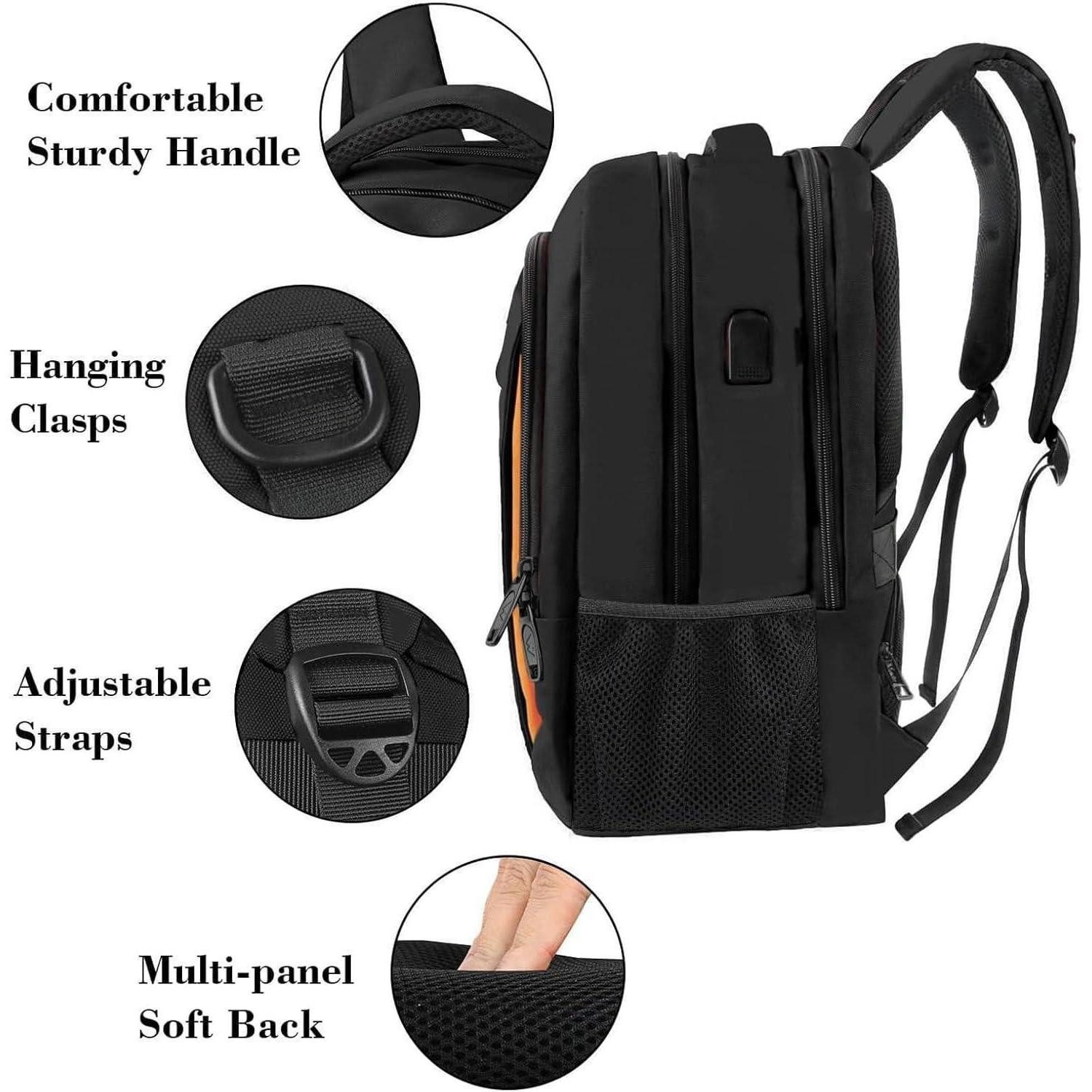 LuxusKollektion Laptoprucksack Schulrucksack Laptop USB Ladeanschluss 17,3 Zoll Schwarzorange
