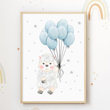Tigerlino Poster Luftballon Tiere 3er Set Bilder Schaf Hase Fuchs Kinderzimmer Deko