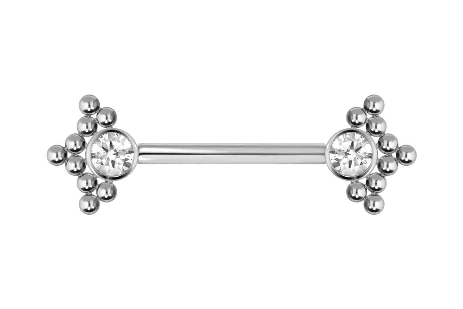 PIERCINGLINE Brustwarzenpiercing Titan Barbell mit Push Fit KRISTALL + 3 KUGELDREIECKE (Barbells, 1-tlg)