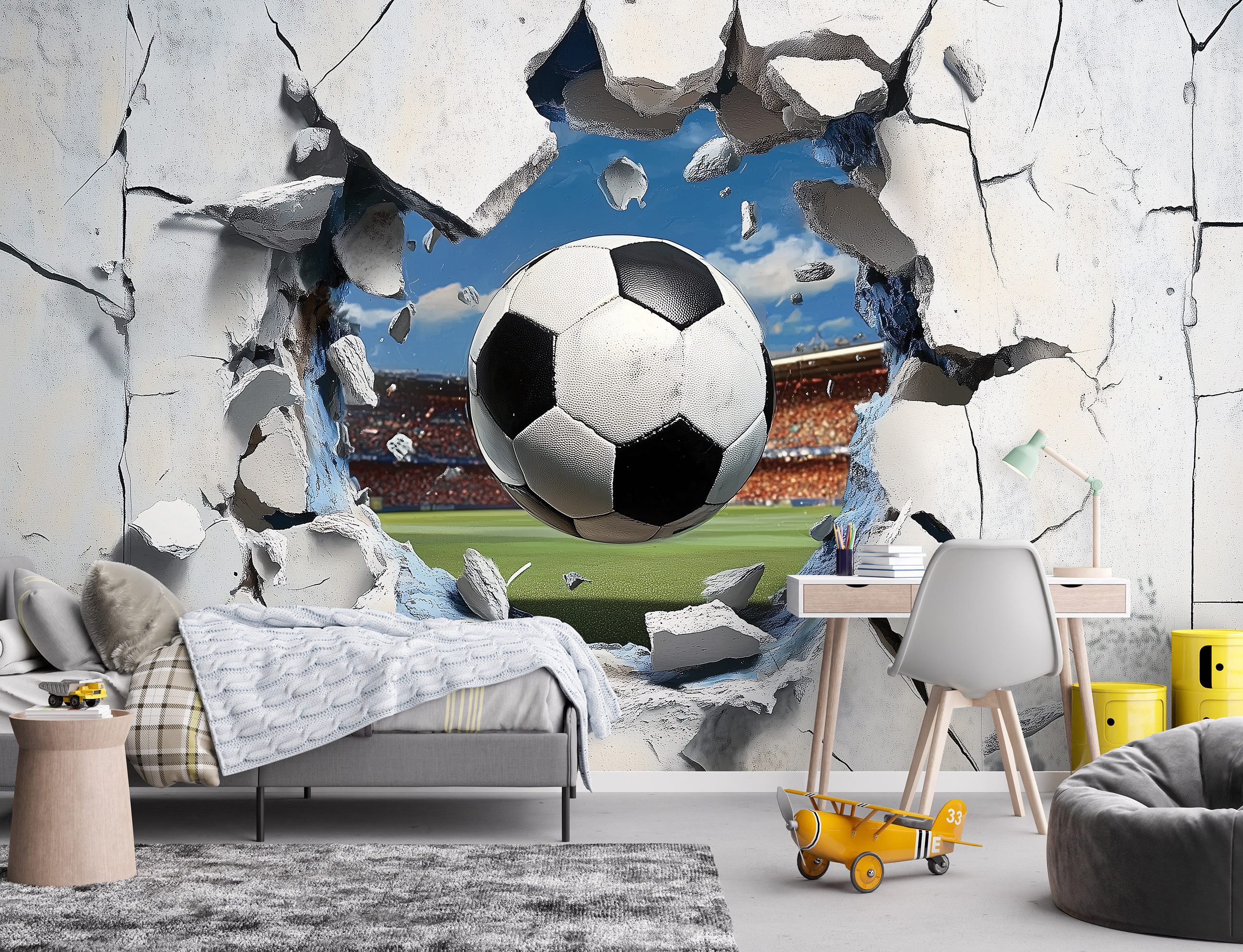 Wallarena Fototapete Kinderzimmer Junge 3D Fußball günstig online kaufen