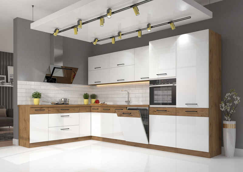 Küchen-Preisbombe Winkelküche VIGO 210x350 Küchenzeile Küchenblock Eckküche Weiß Hochglanz Lancelot