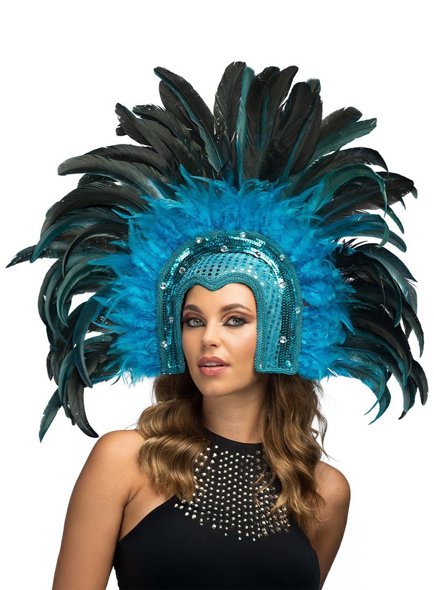 Kostüm Federkopfschmuck Samba blau