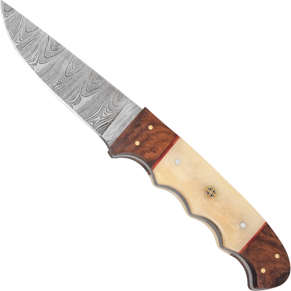 Universalmesser Outdoor- Jagdmesser mit Damastklinge Lederscheide