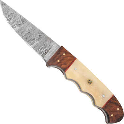 Haller Messer Universalmesser Outdoor- Jagdmesser mit Damastklinge Lederscheide