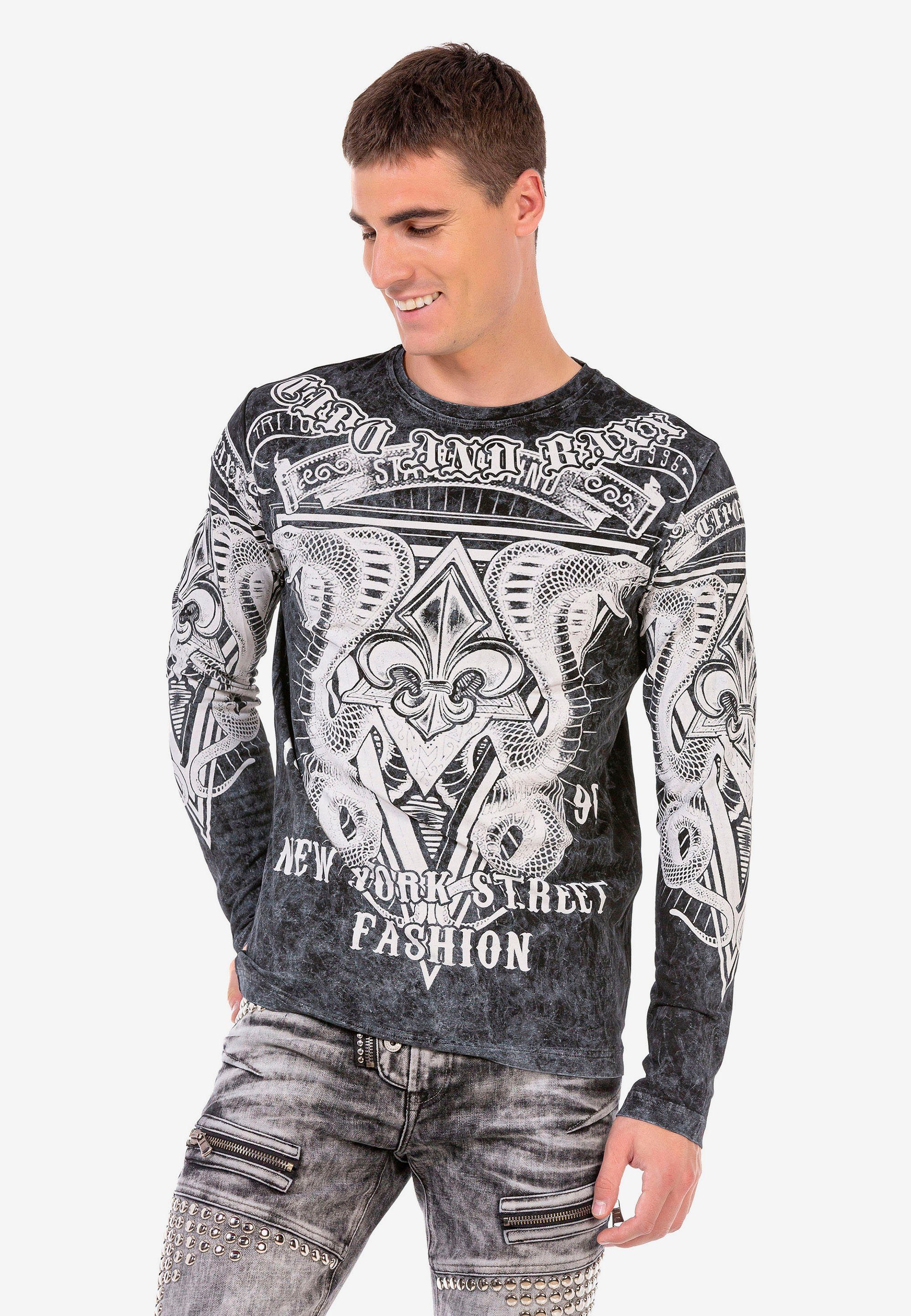 Cipo & Baxx Langarmshirt mit Print großem schwarz