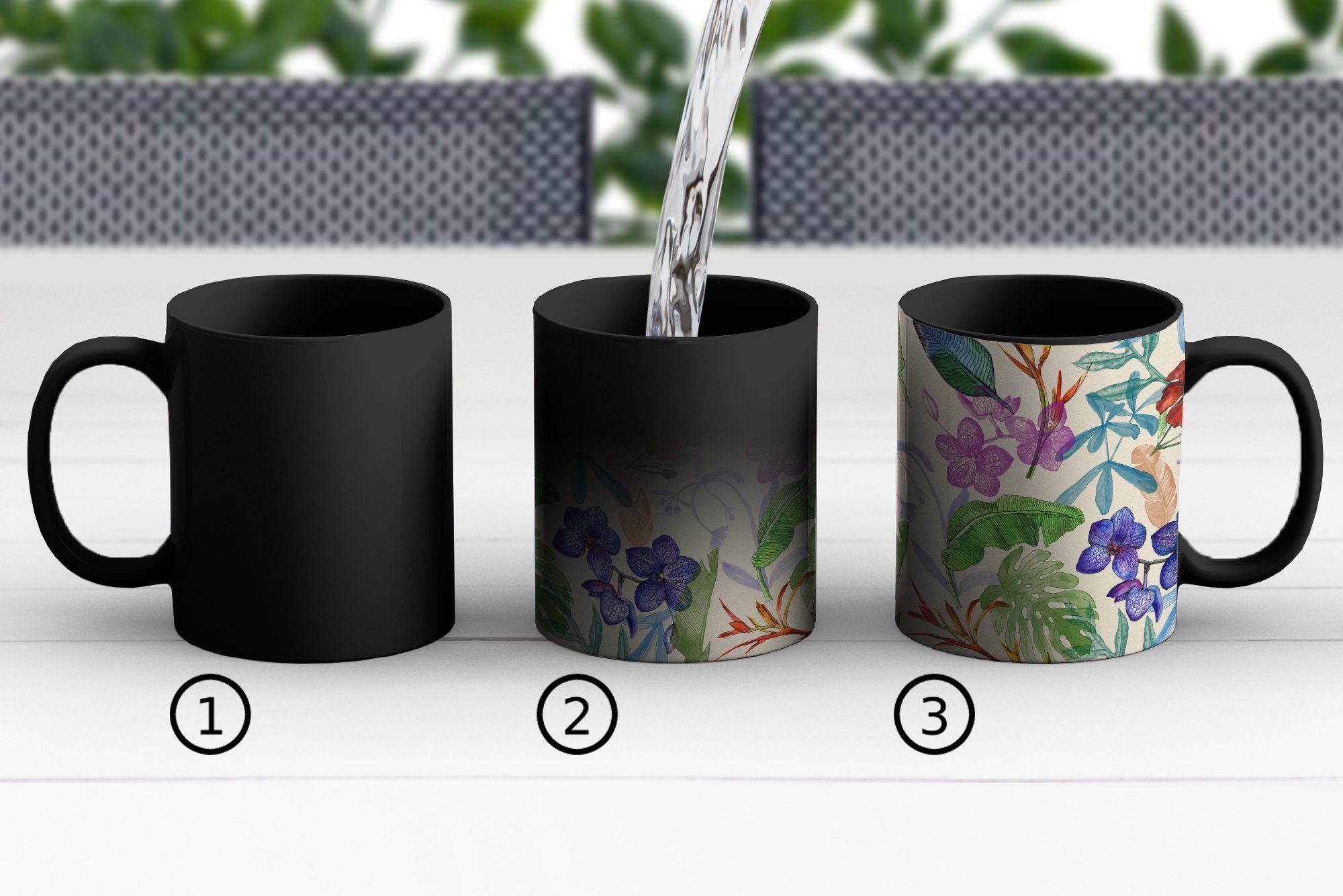 Farbwechsel, Tasse Geschenk Dschungel MuchoWow Blumen - Keramik, Zaubertasse, - Teetasse, Muster, Kaffeetassen,