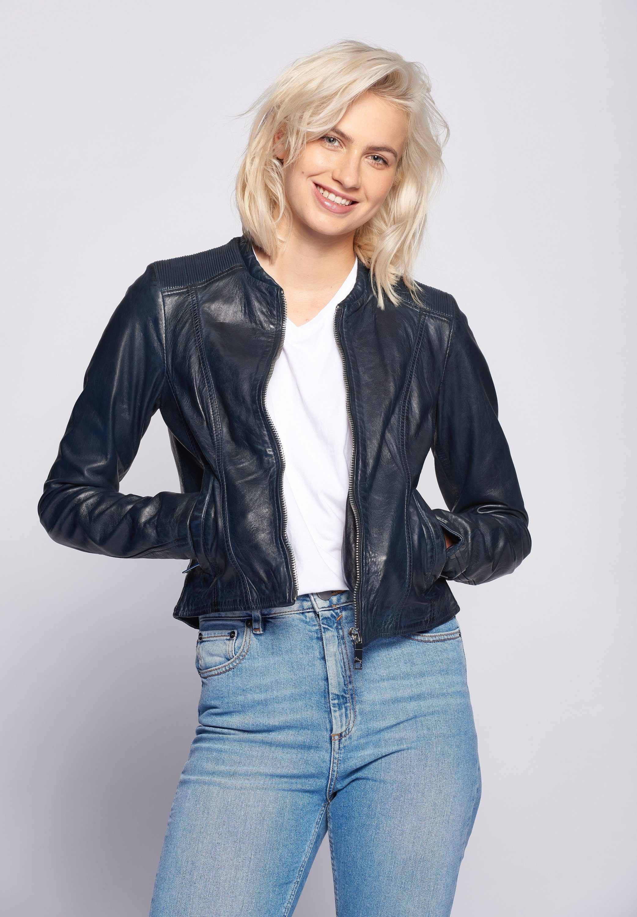 navy Lederjacke Maze Smaragd