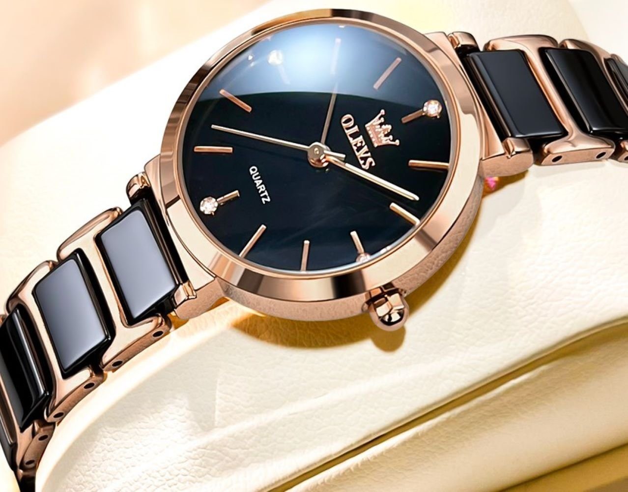/Rose, Damen armband elegante Uhrenbox QuarzUhr Schwarz Quarzuhr Tidy Keramik- Luxus