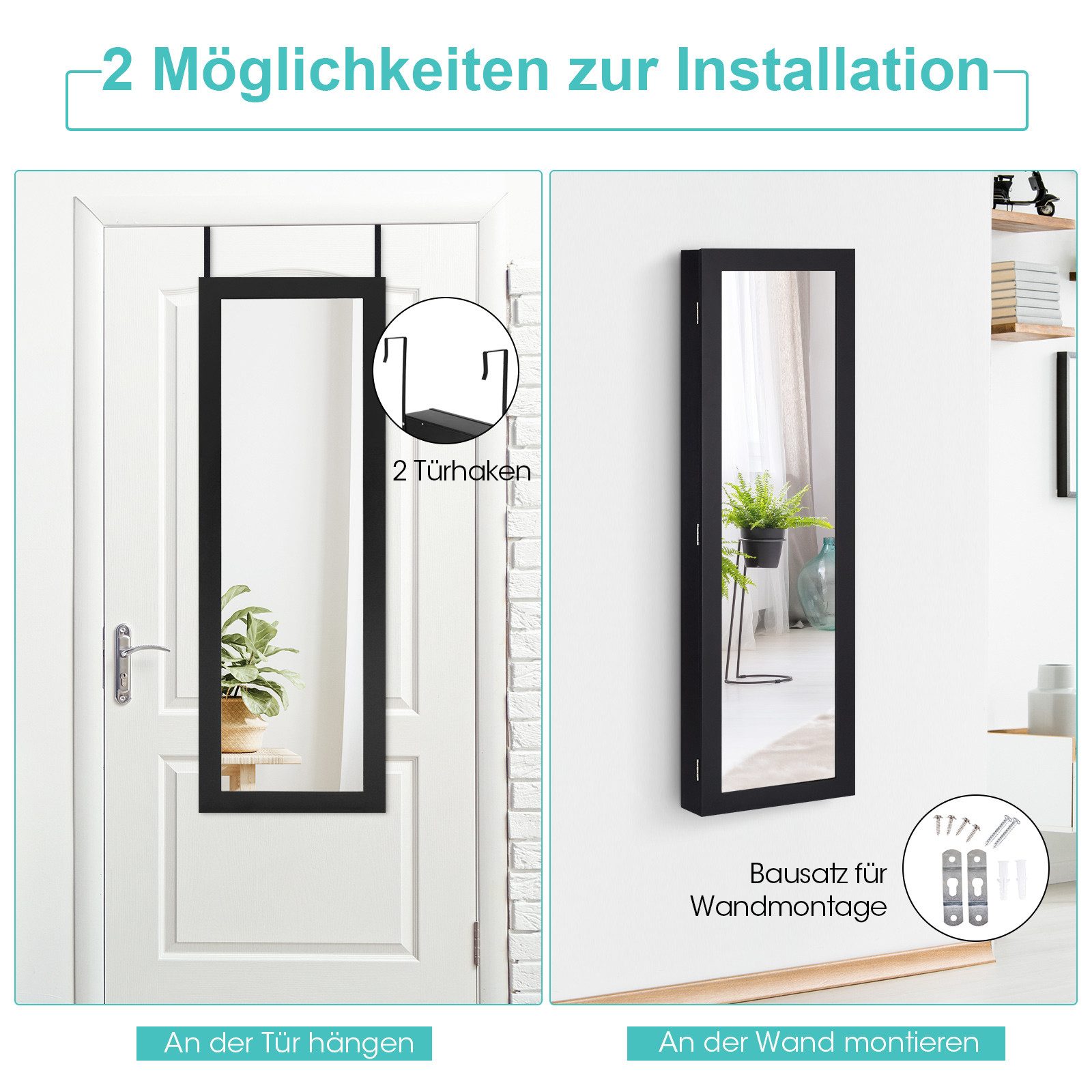 COSTWAY Schmuckschrank mit Ganzkörperspiegel, hängend, mit günstig online kaufen