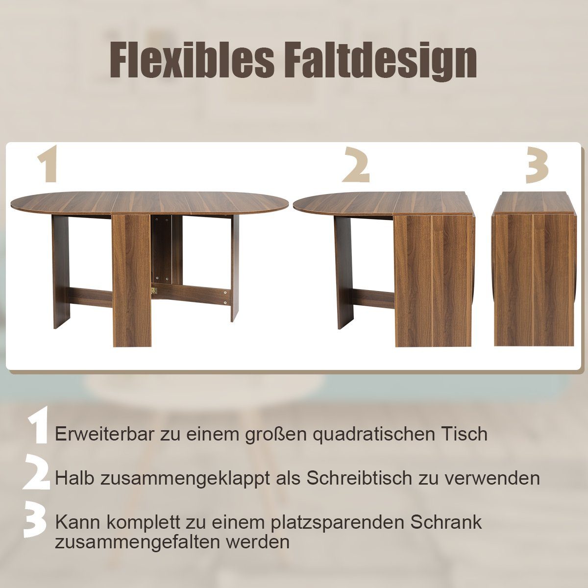 COSTWAY Esstisch Klapptisch, ausziehbar Breite 45-163 x 80 x 75cm, Holz günstig online kaufen