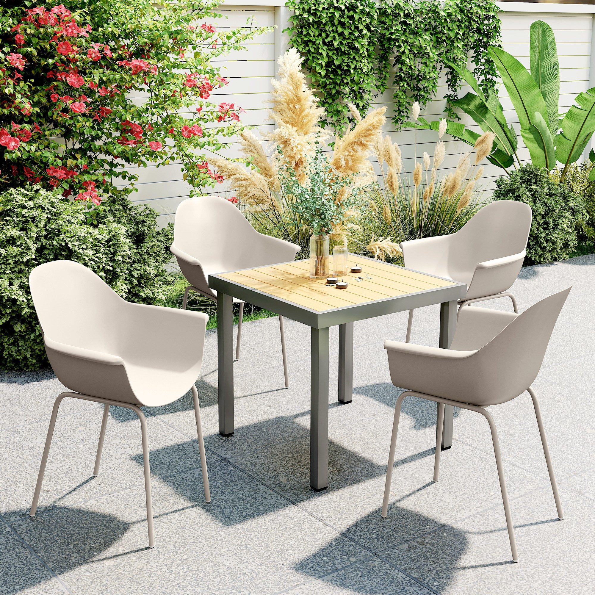 Gartenstuhl 4er Set wetterfest Gartenstühle aus Kunststoff mit Armlehne