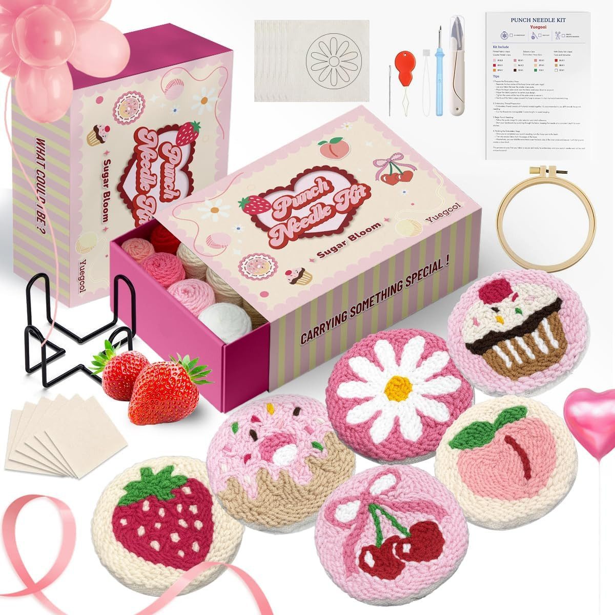 VEKROBOT Nähkästchen Kreativer DIY Ständer Keramik Stickerei entspannend ideales Geschenk (Set, 1 St., DIY-Stressabbau-Set – zum Stempeln & Basteln), 6 teiliges Punch Nadel Untersetzer Set