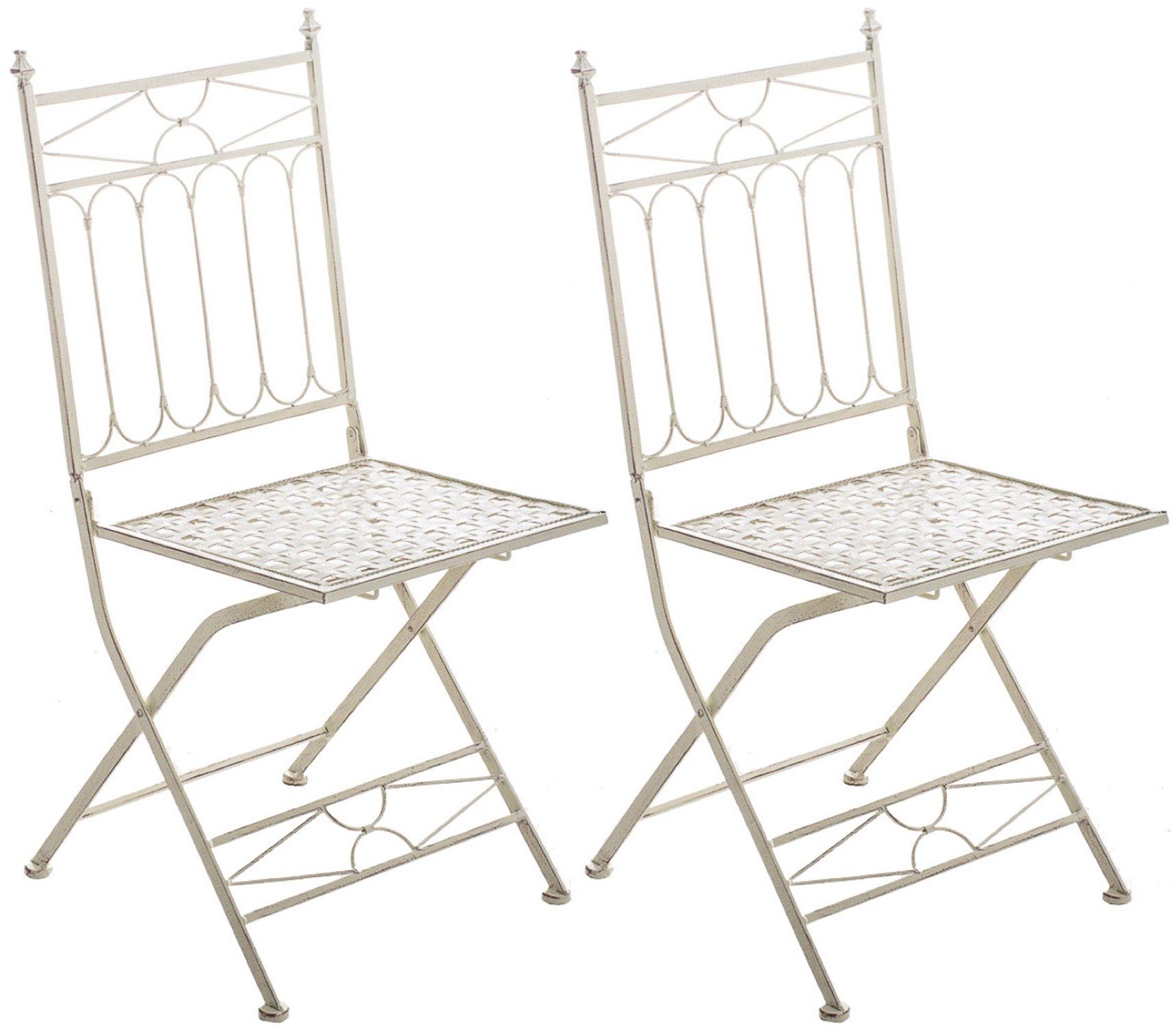 TPFLiving Gartenstuhl Asiri 2er Set - Klappstühle für den Garten - Farbe: (Hochwertiger und stabiler Metallstuhl aus handgefertigtem Eisen, 1 St), Balkonstuhl, Terrassenstuhl - Maße (TxBxH): 43 x 40 x 95cm antik-creme