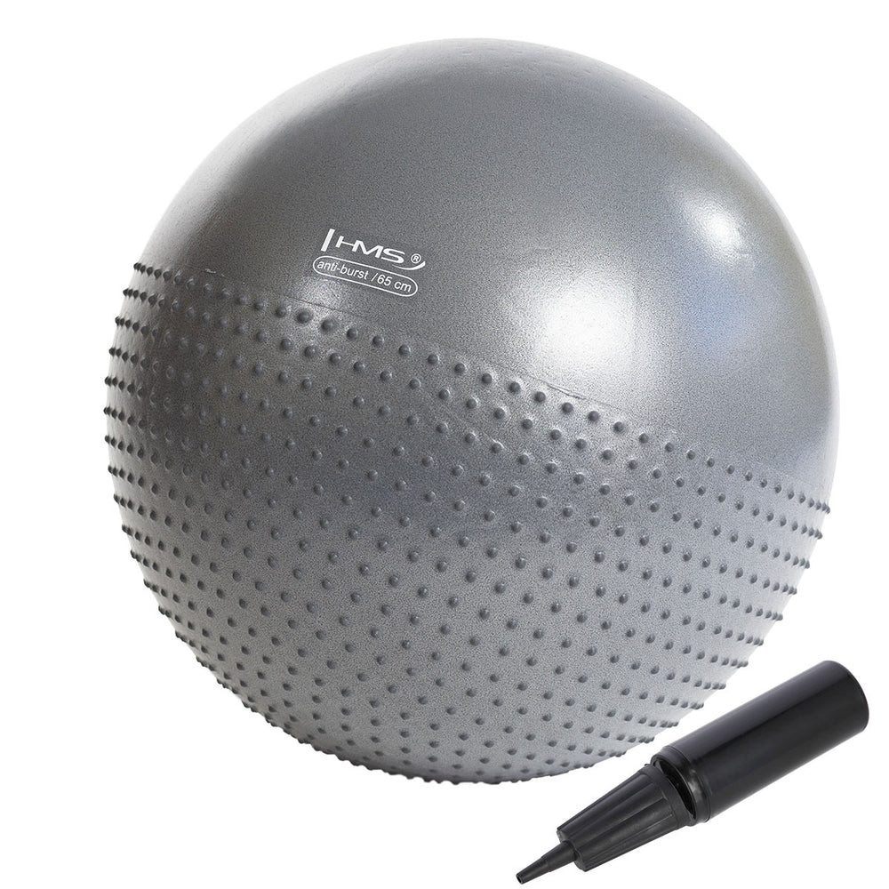 HMS Gymnastikball Massageball Fitnessball Sitzball (Spar-Set, 1-St., Ø 65 cm mit Noppen), Anti-Burst, Massagenoppen, bis 250 kg, Pumpe