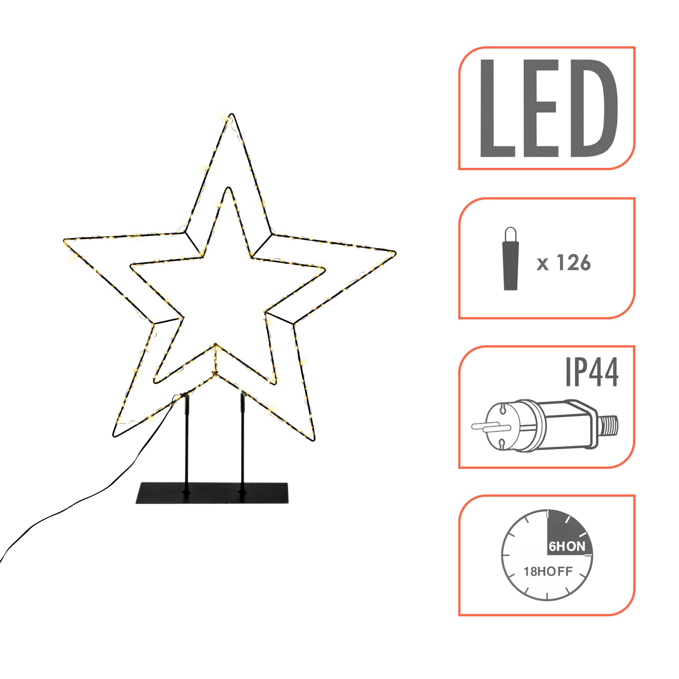 Spetebo LED Stern LED Stern Silhouette mit Timer und Dimmer, AN / AUS / Timer / Dimmer, LED fest integriert, warm weiß, Metall Schattenbild beleuchtet mit Fernbedienung