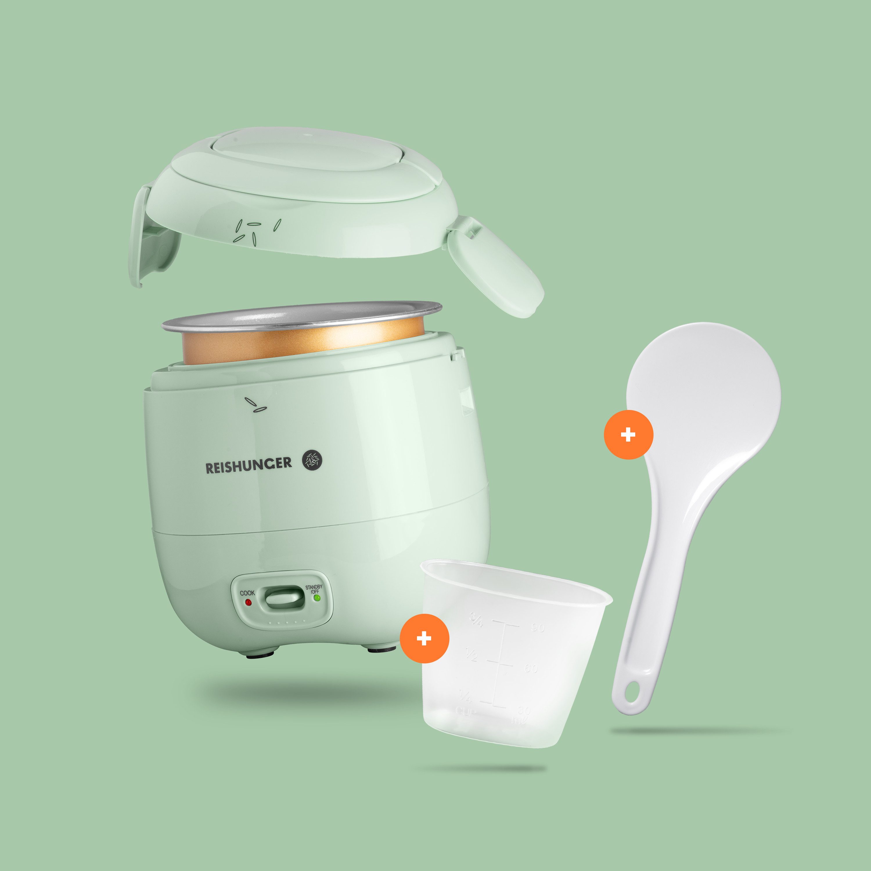 Reishunger Reiskocher Mini Reiskocher, salbeigrün, 0,3 L - 1-2 Portionen, 120 W, Handliche Größe für kleine Haushalte und unterwegs