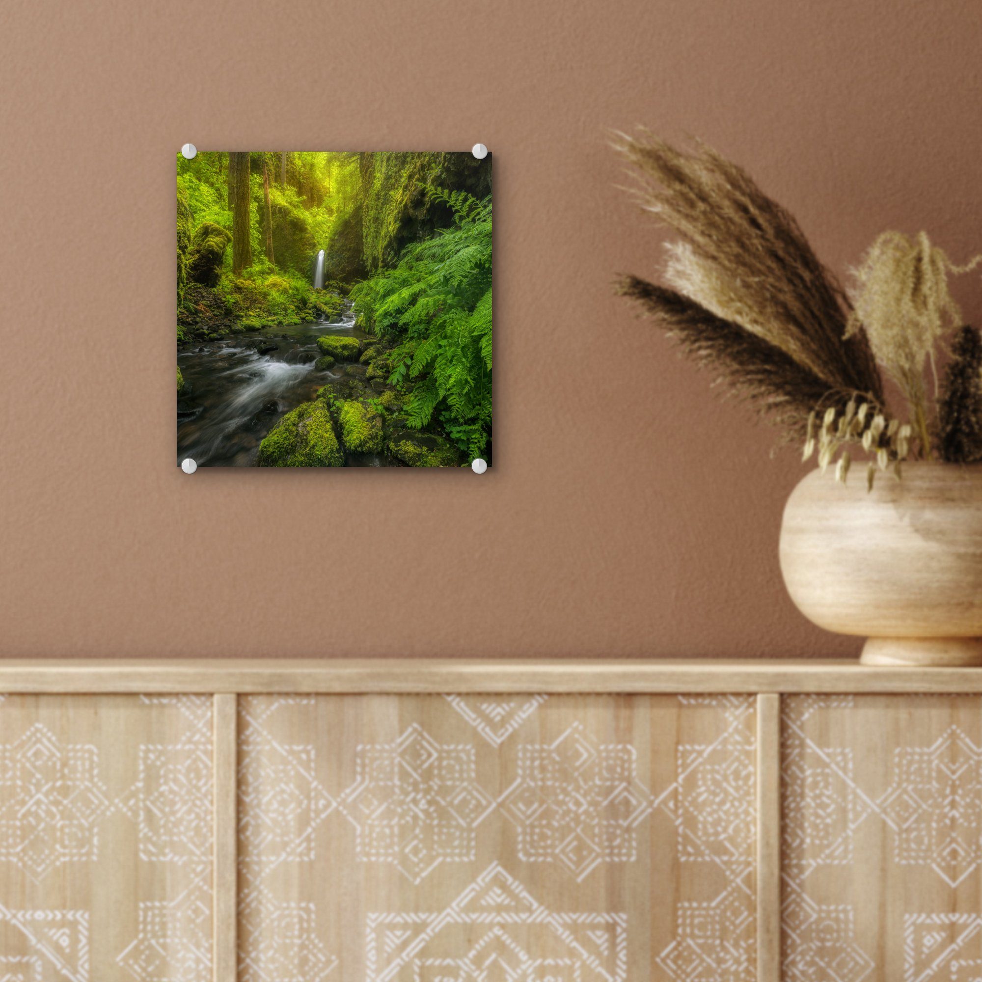 - Glas Bild bunt Dschungel, auf Foto - Glas auf MuchoWow Wandbild Acrylglasbild - Glasbilder St), (1 Wanddekoration Schönes Bilder vom