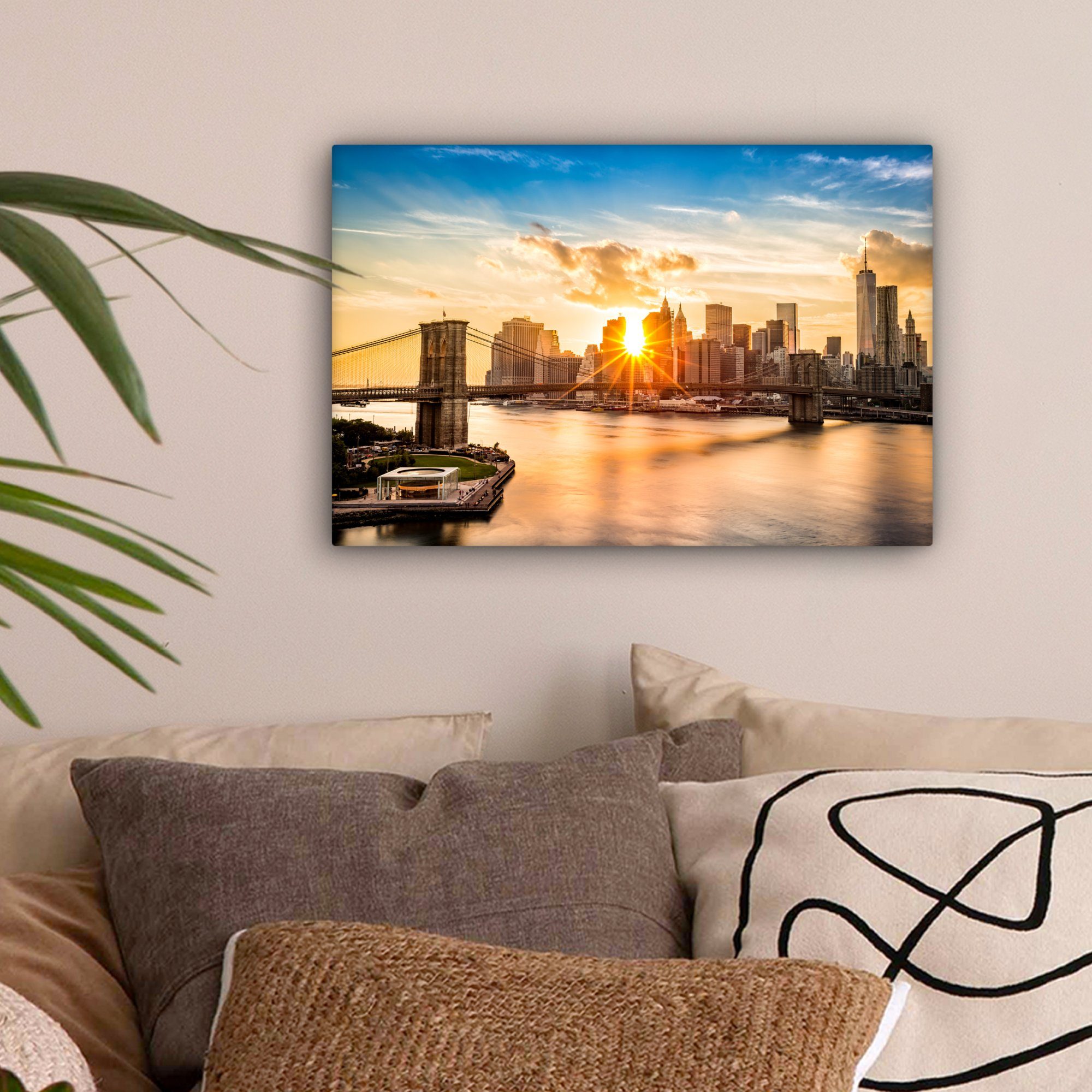 OneMillionCanvasses® Leinwandbild New York - Brooklyn Bridge - Wasser, Foto günstig online kaufen