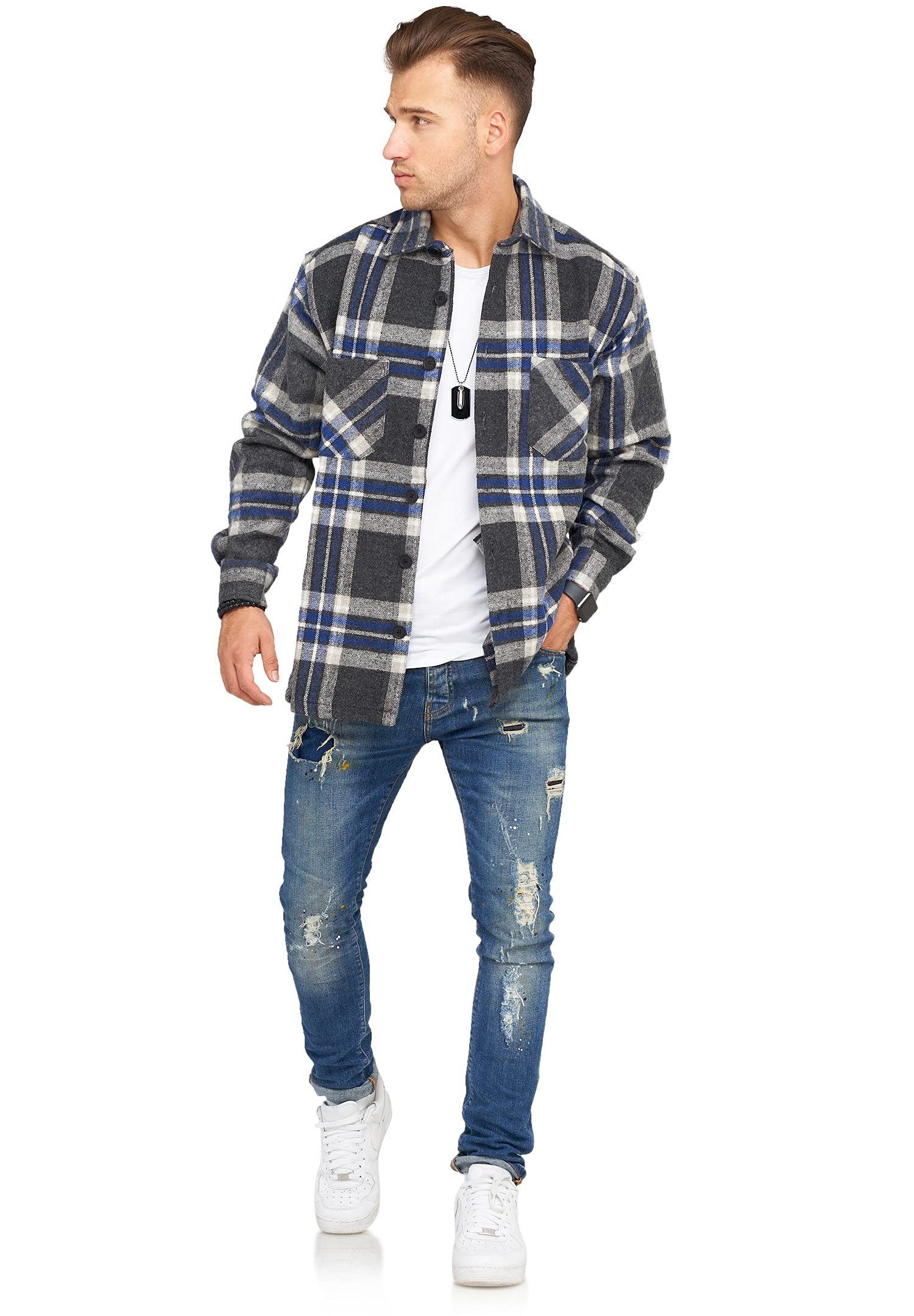 Style-Division Flanellhemd - Overshirt Sweatjacke für Herren Dickes Langarm günstig online kaufen