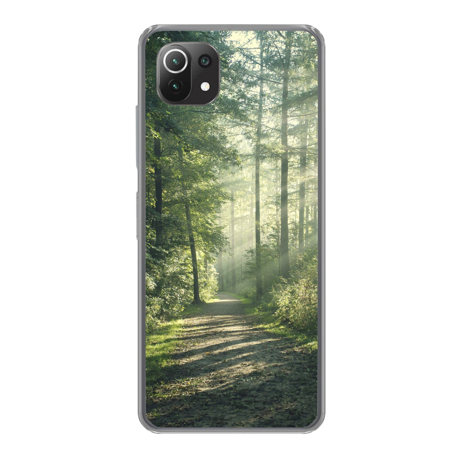 MuchoWow Handyhülle für Xiaomi Mi 11 Lite Wald - Weg - Sonne - Bäume - Grün - Natur, Phone Case, Silikon, Schutzhülle Dünn