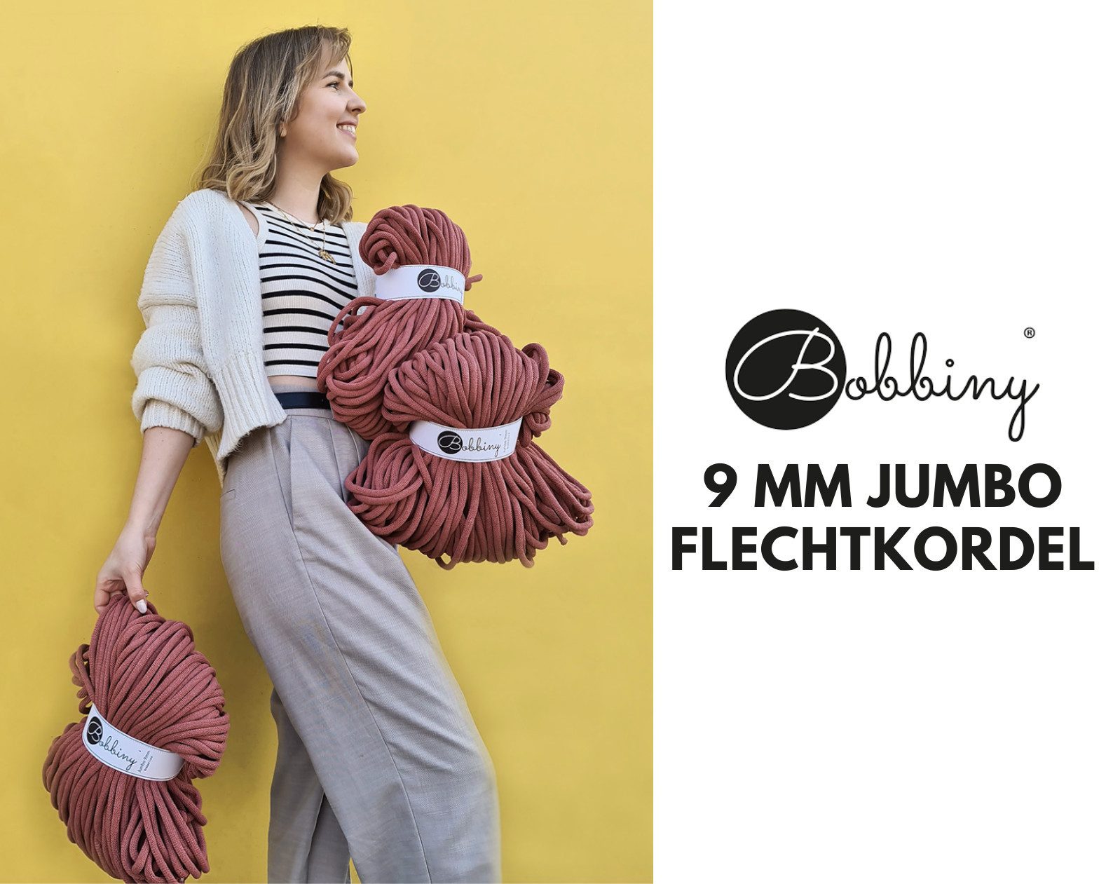 Bobbiny Bobbiny 9 mm Jumbo Flechtkordel 1200 g Häkelwolle, 100 m (Jumbo-Kordel - ideal für XXL-Makramee-Projekte), 1200 g