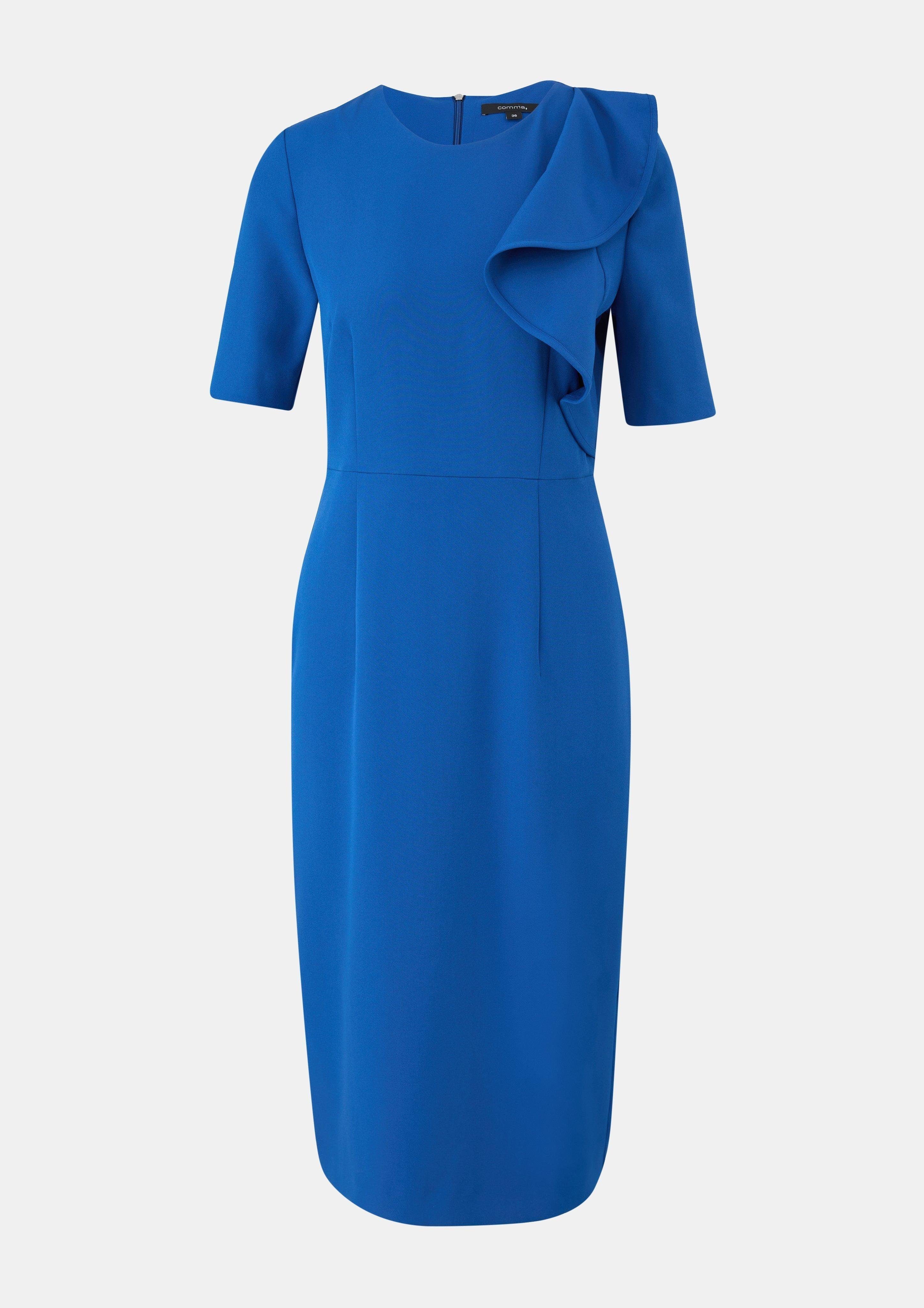 Kleid mit Comma Volant-Detail Applikation royalblau Minikleid