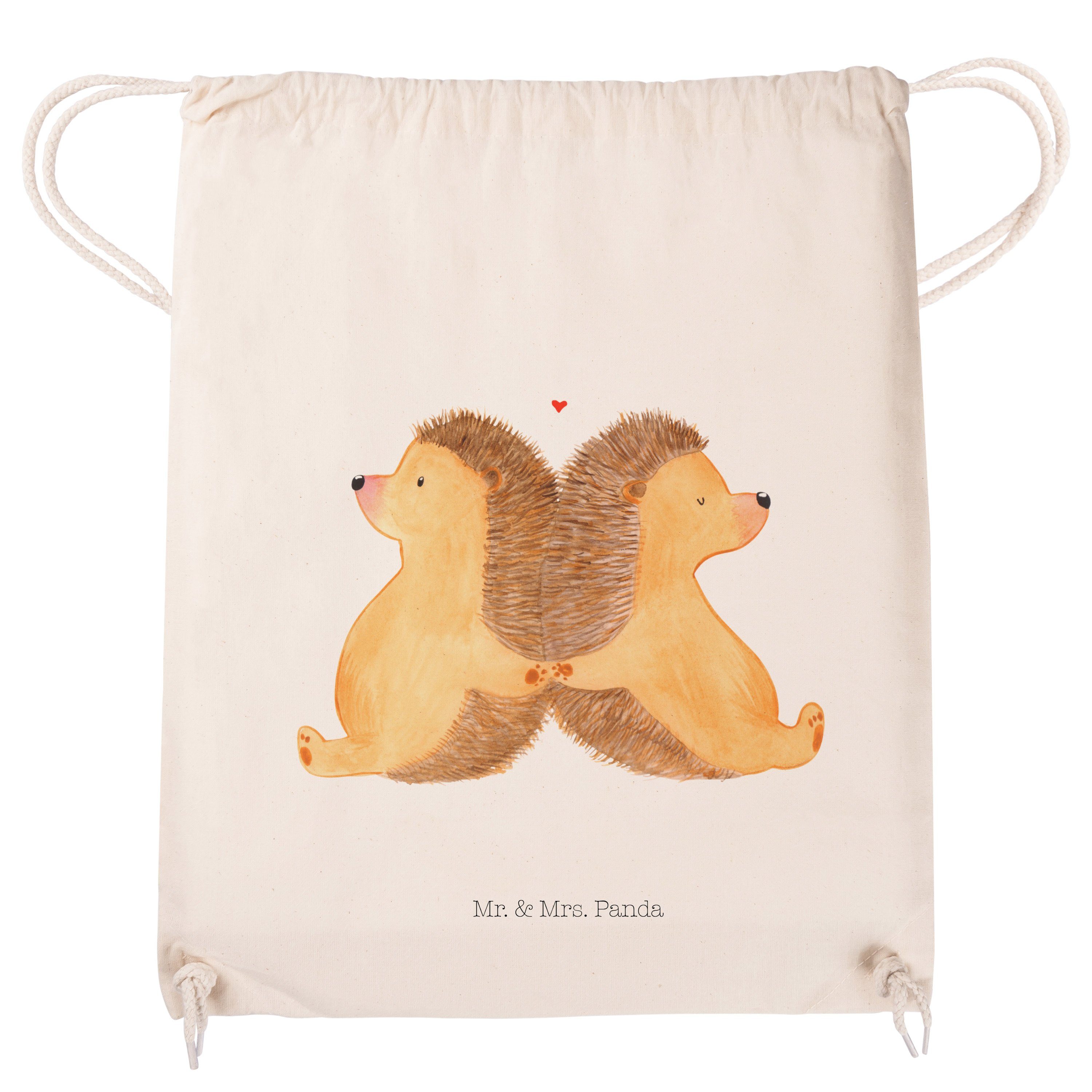 Mr. & Mrs. Panda Sporttasche Transparent Igel Geschenk, (1-tlg) - - Stoffbeutel, händchenhaltend Liebesges