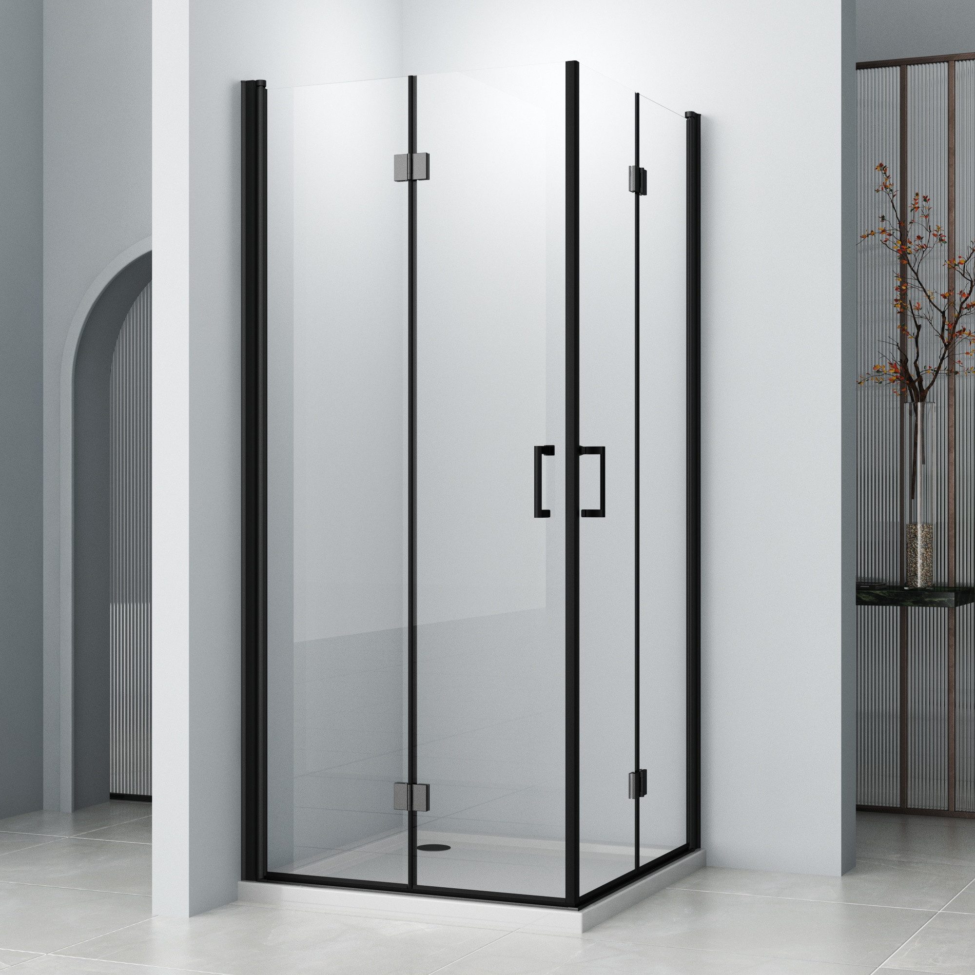 Hopibath Eckdusche Duschkabine Schwarz 90x90 100x100 120x120 H:195cm 180º faltbar NANO, BxT: 100x90 cm, 5mm Sicherheitsglas, 180º Falt-Duschkabine Chrom, mit Magnetverschluss, Alu-Bodenleiste, Duschdichtung, Rechts-und Links montierbar