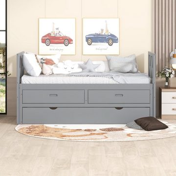 Flieks Daybett (mit 2 Schubladen und ausziehbarem Unterbett 90*190cm), Tagesbett Kinderbett mit Lattenrost Kiefer 90x200cm