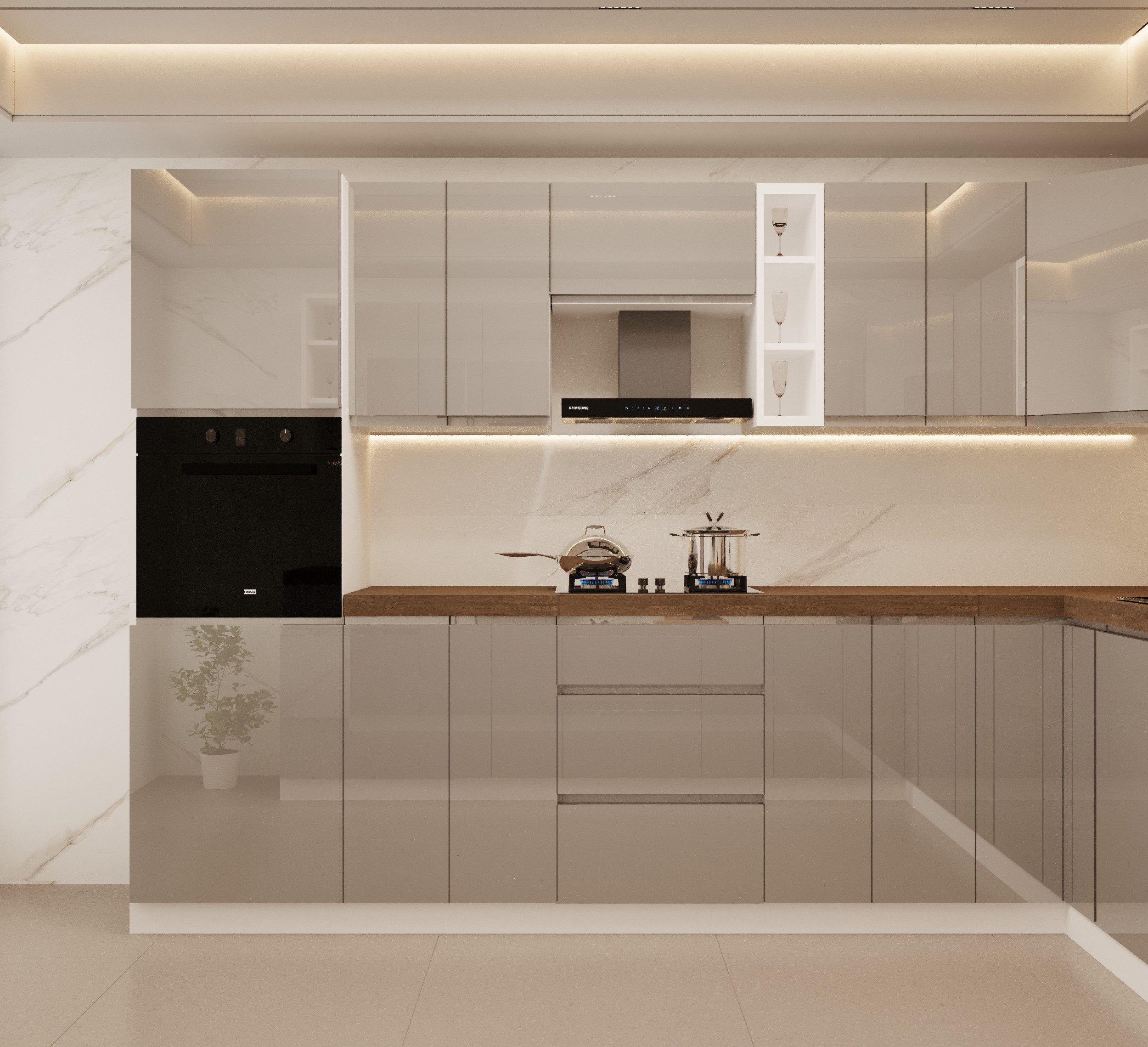 ROYAL24_MARKT Winkelküche - KA19-M320 - Aspen Grau / Weiß Hochglanz, (Komplett Set), Feinste Qualität - Modern - Zeitlos