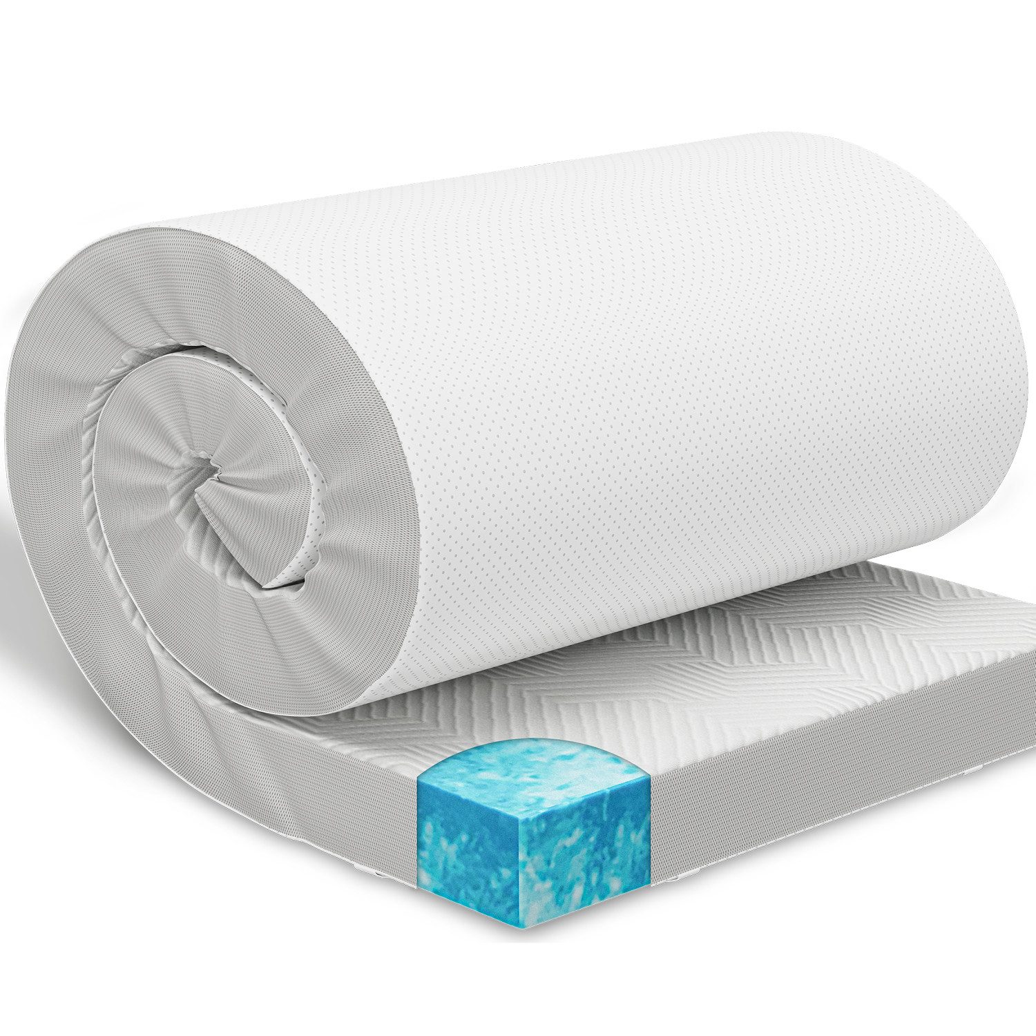 ELONEO, Topper Gel Topper Memory Schaum 90x200, 140x200, 180x200 und mehr 8cm hoch &, 8 cm hoch, Gel, für Hausstauballergiker, schadstoffgeprüft, waschbar