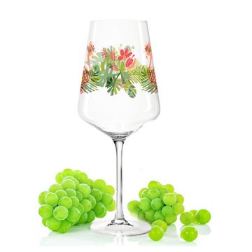 GRAVURZEILE Rotweinglas Leonardo Puccini Weingläser mit UV-Druck - Flamingo Design, Glas, Sommerliche Weingläser mit Blumen für Aperol, Weißwein und Rotwein