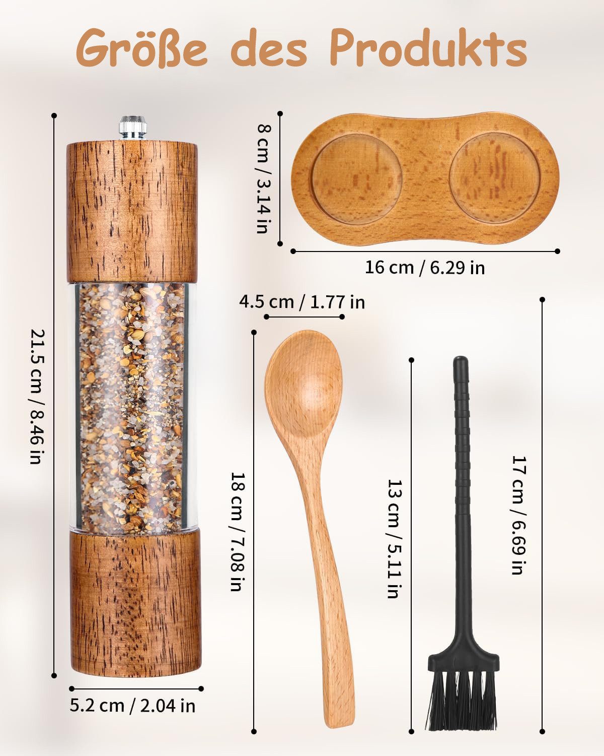 SinLaw Gewürzmühle 2 Salz- und Pfeffermühlen aus Holz, Gewürzmühle mit Keramikmahlwerk, (1 Stück), mit untersetzer, pfeffermühle peugeot