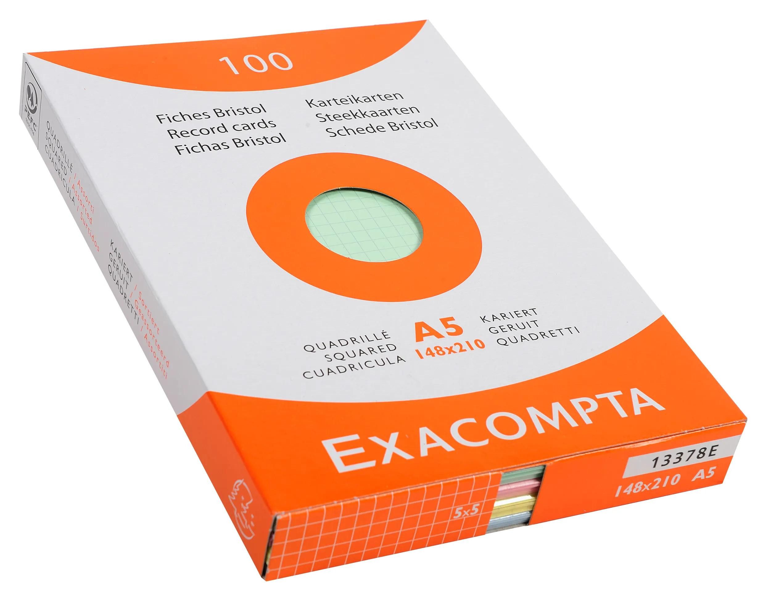 EXACOMPTA Karteikarten 10x Karteikarten A5 kariert Faltschachtel + 100 Stück sortiert 13378E, Karteikarten
