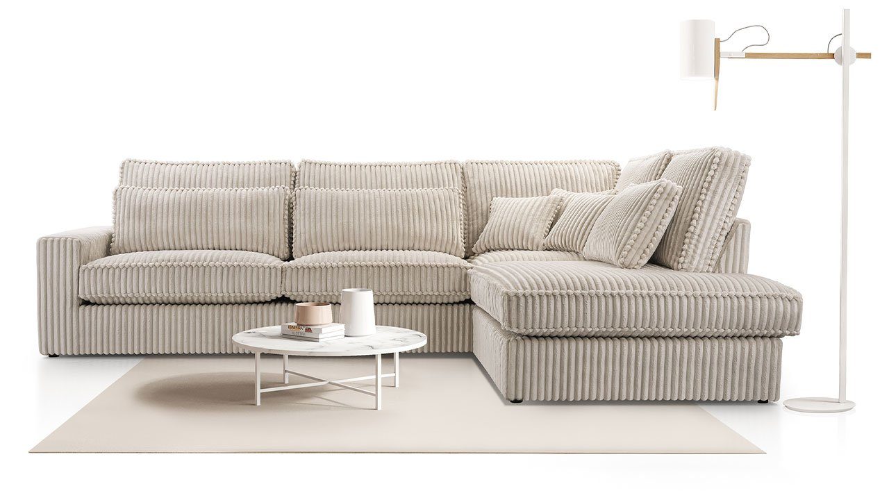 MKS MÖBEL Ecksofa CARDI MINI, mit dickem Cordstoff gepolstert, zum Wohnzimmer Ecru Tilia